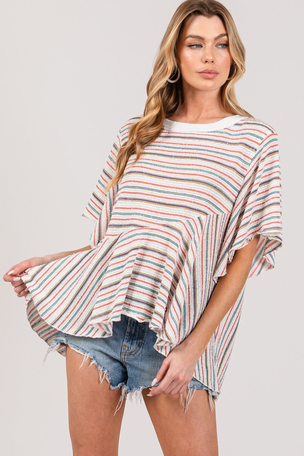 Full Size Round Neck Stripe Top