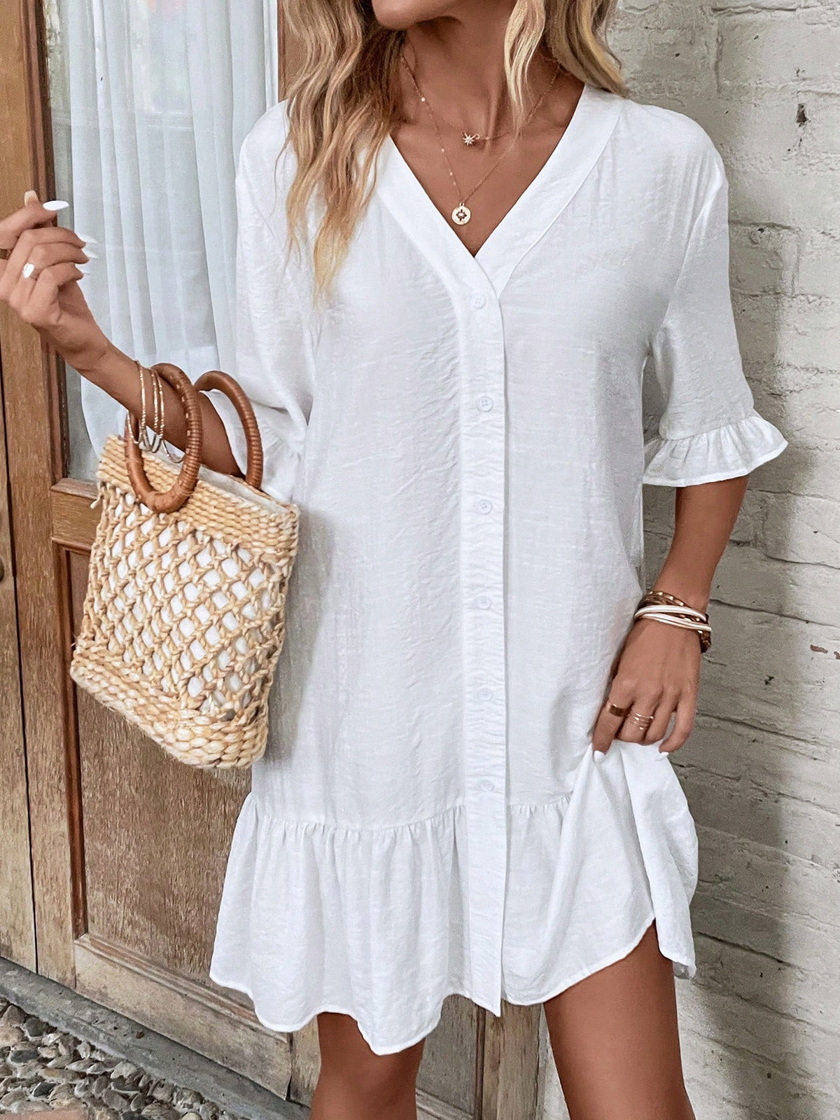 Ruffle Hem Kimono Coverup