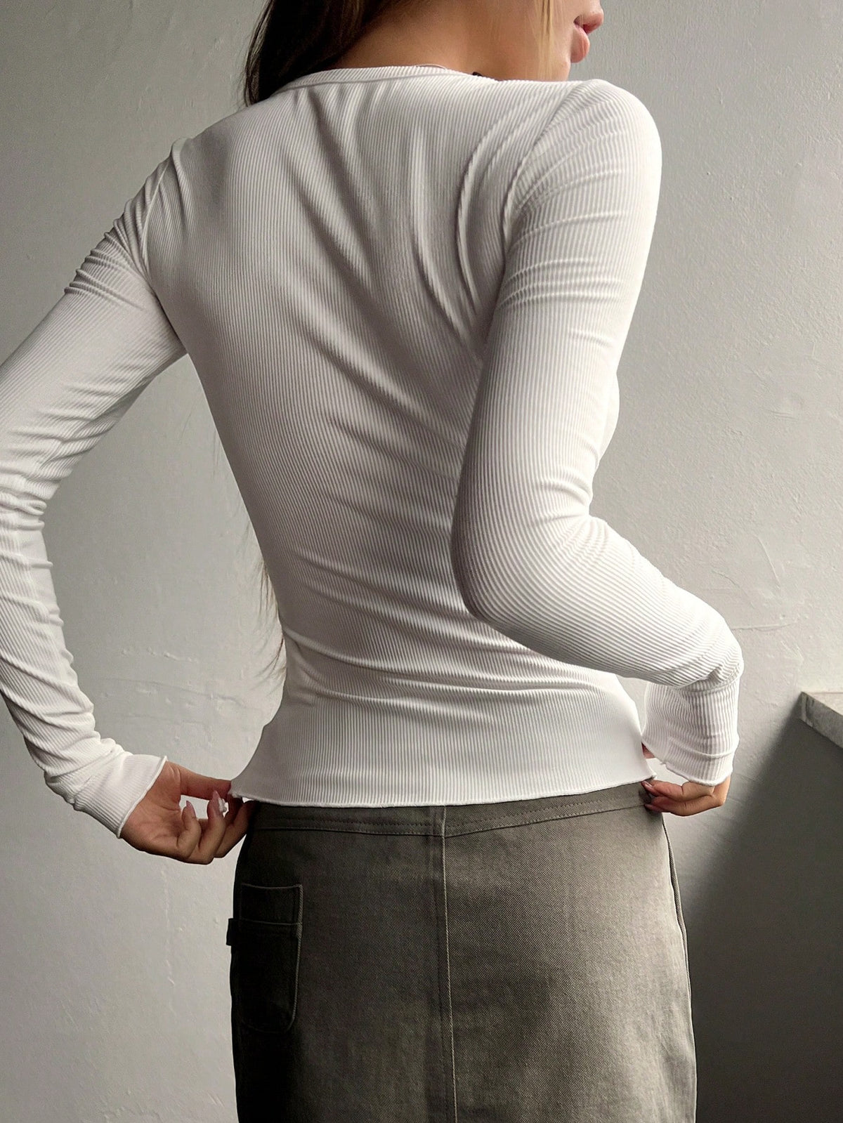 Ribbed Knit Tee with Half Button