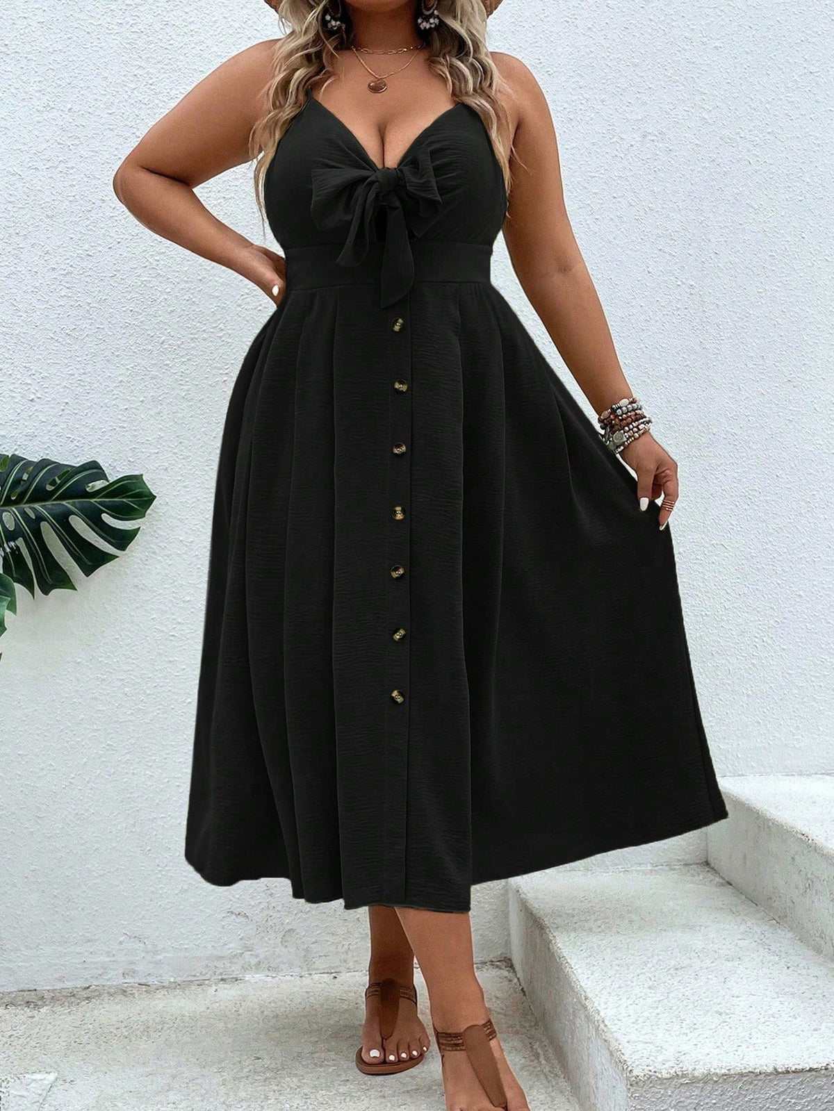 Plus Cami Dress with Knot Front