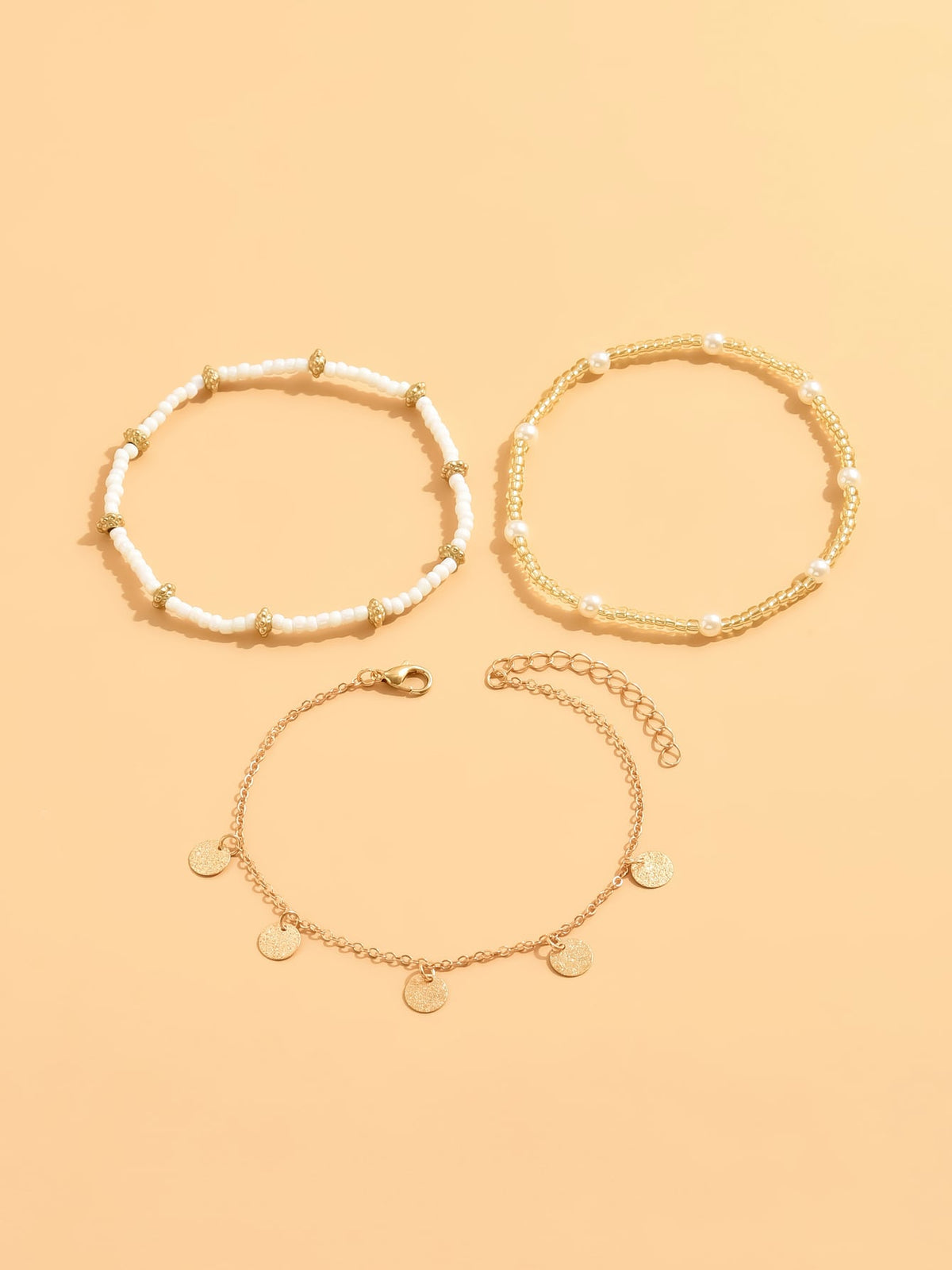 3pcs set Gold-tone Pendant Tassel Beaded Anklet