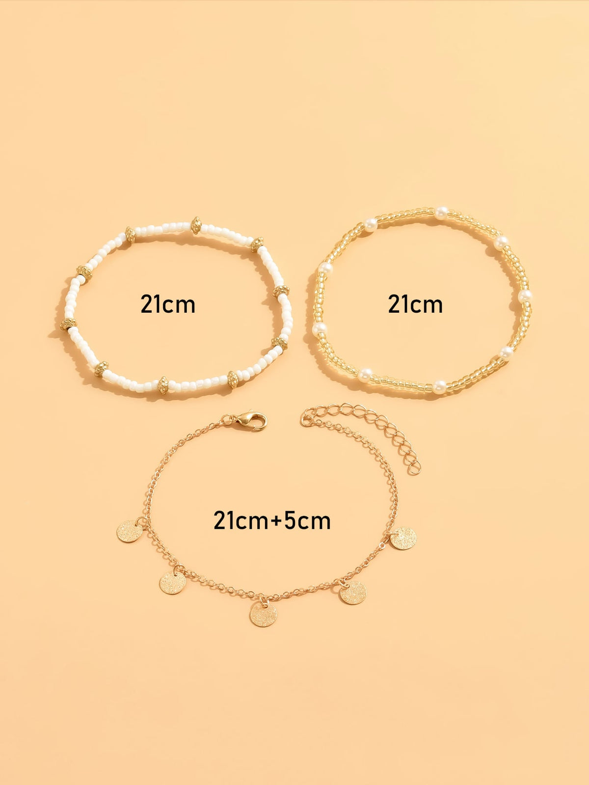 3pcs set Gold-tone Pendant Tassel Beaded Anklet