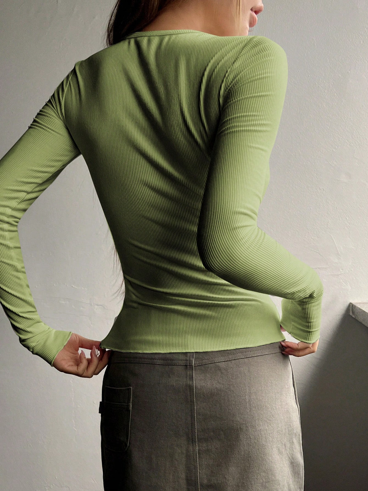 Ribbed Knit Tee with Half Button
