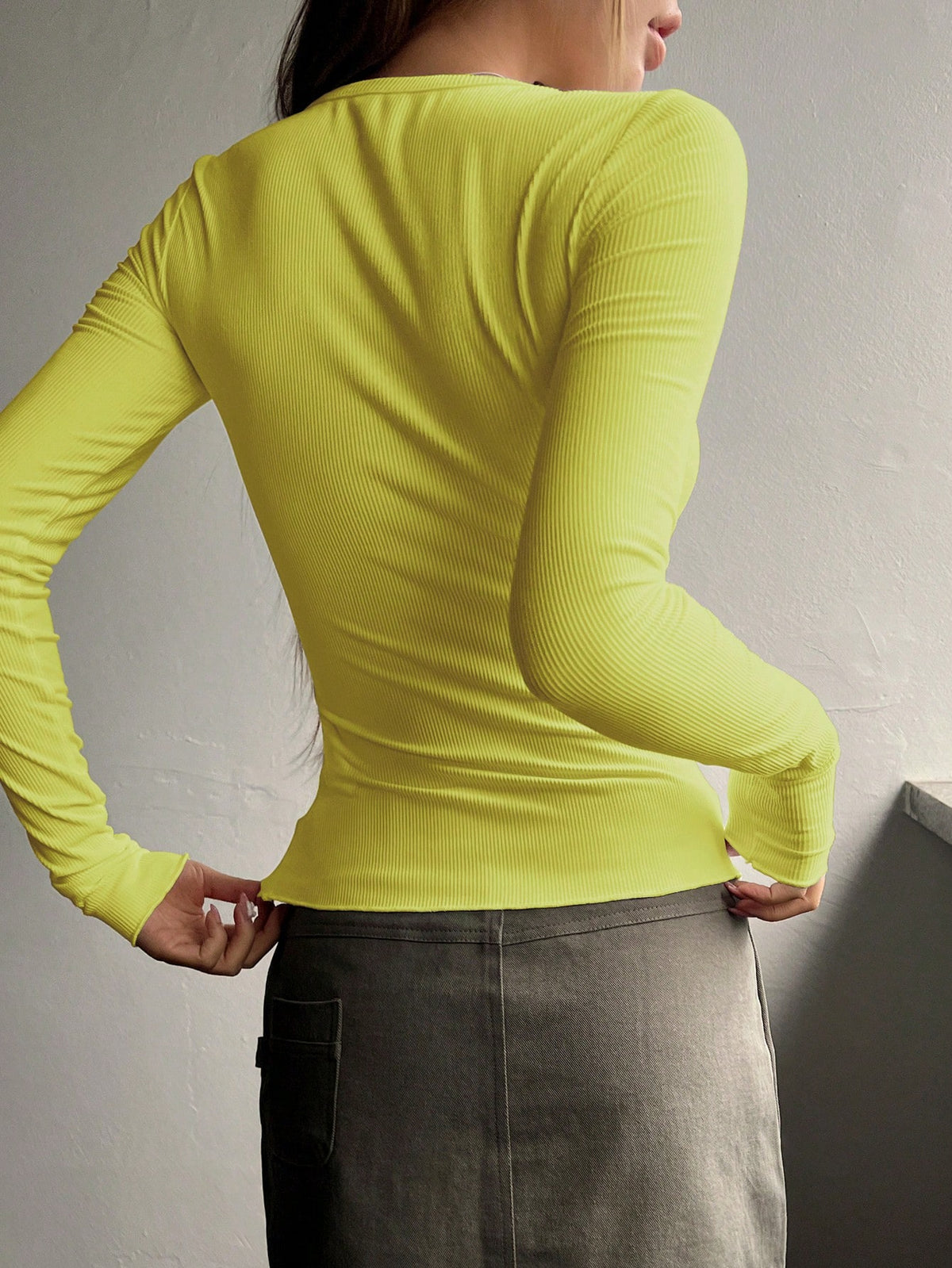 Ribbed Knit Tee with Half Button