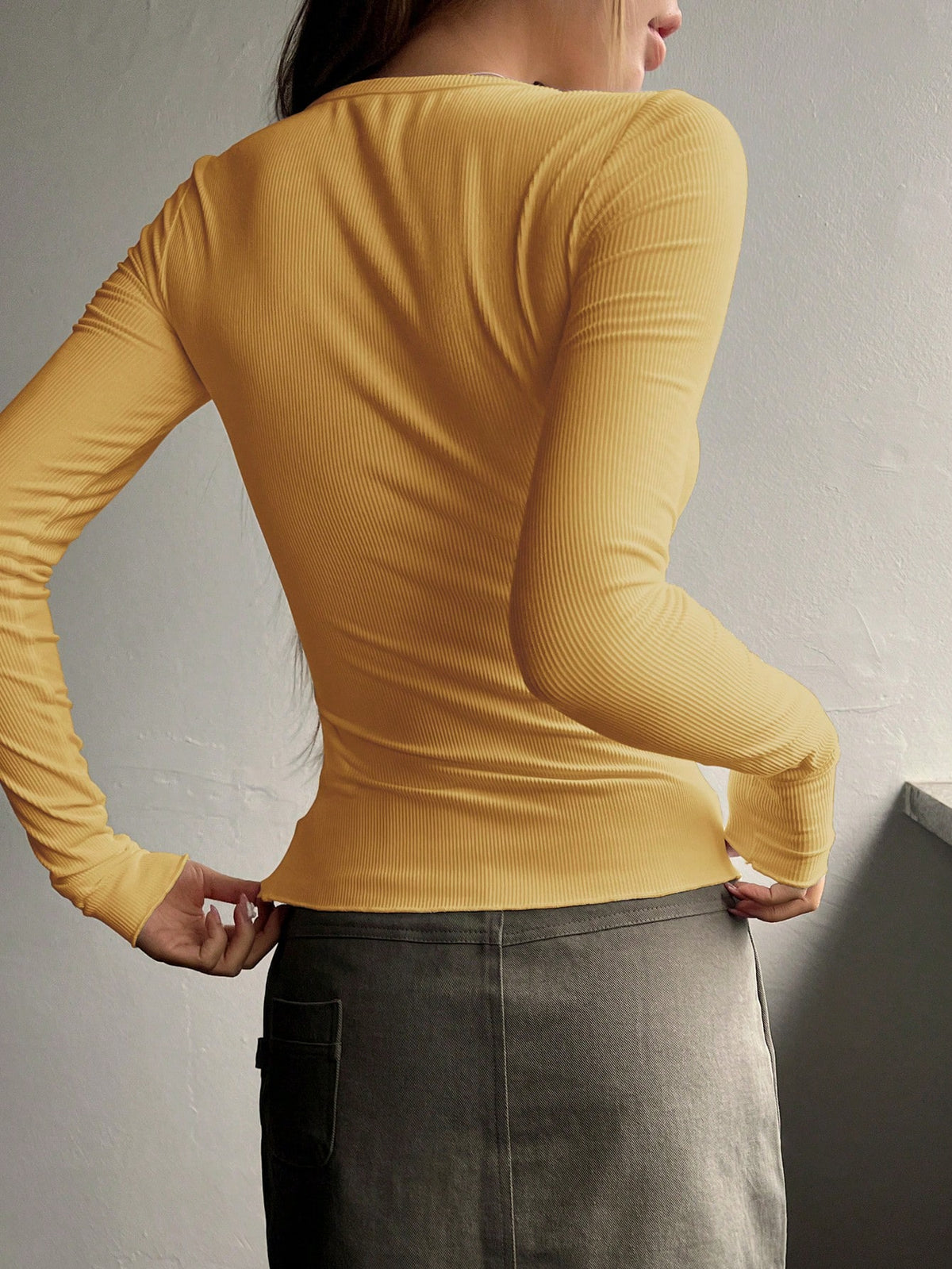 Ribbed Knit Tee with Half Button