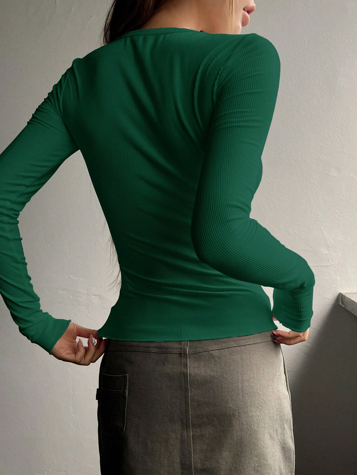 Ribbed Knit Tee with Half Button