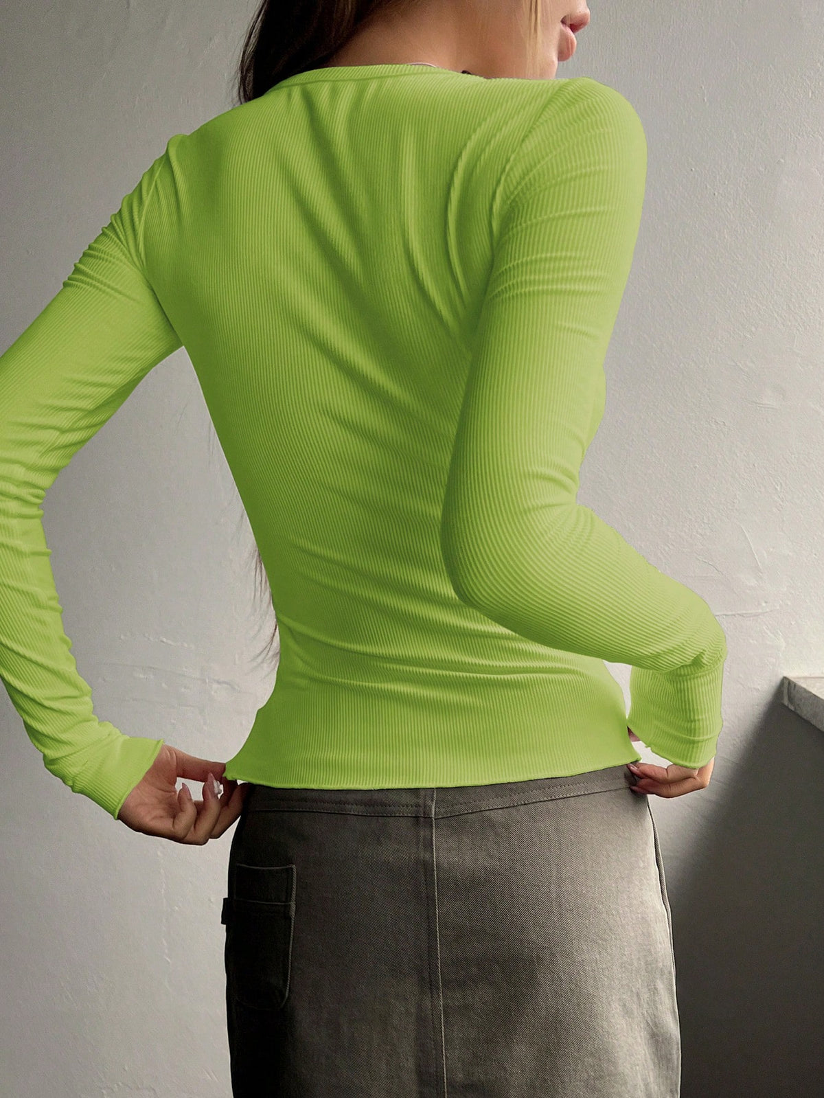 Ribbed Knit Tee with Half Button