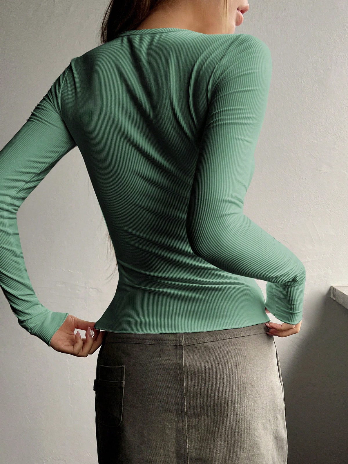 Ribbed Knit Tee with Half Button
