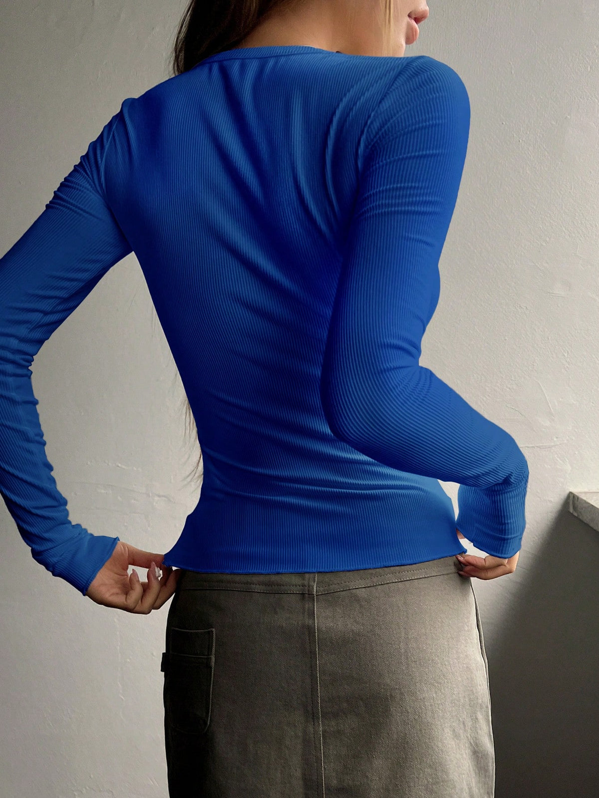 Ribbed Knit Tee with Half Button