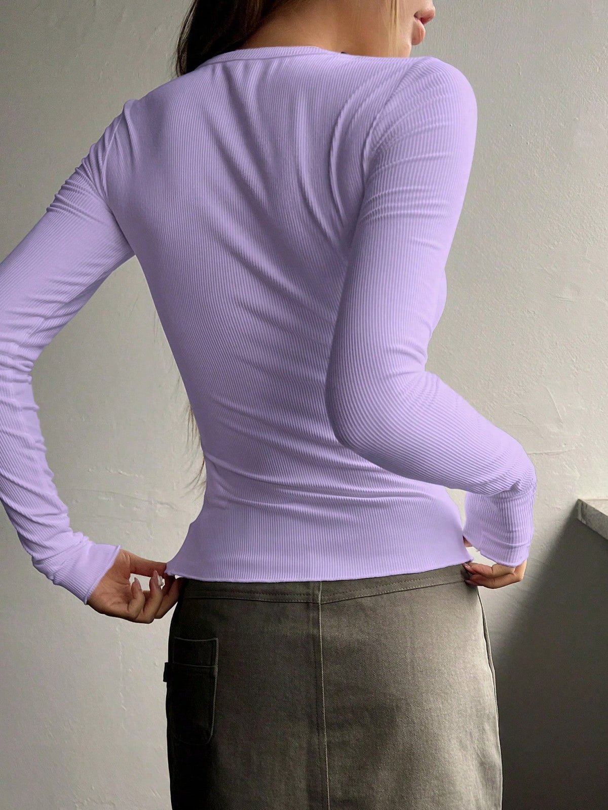Ribbed Knit Tee with Half Button