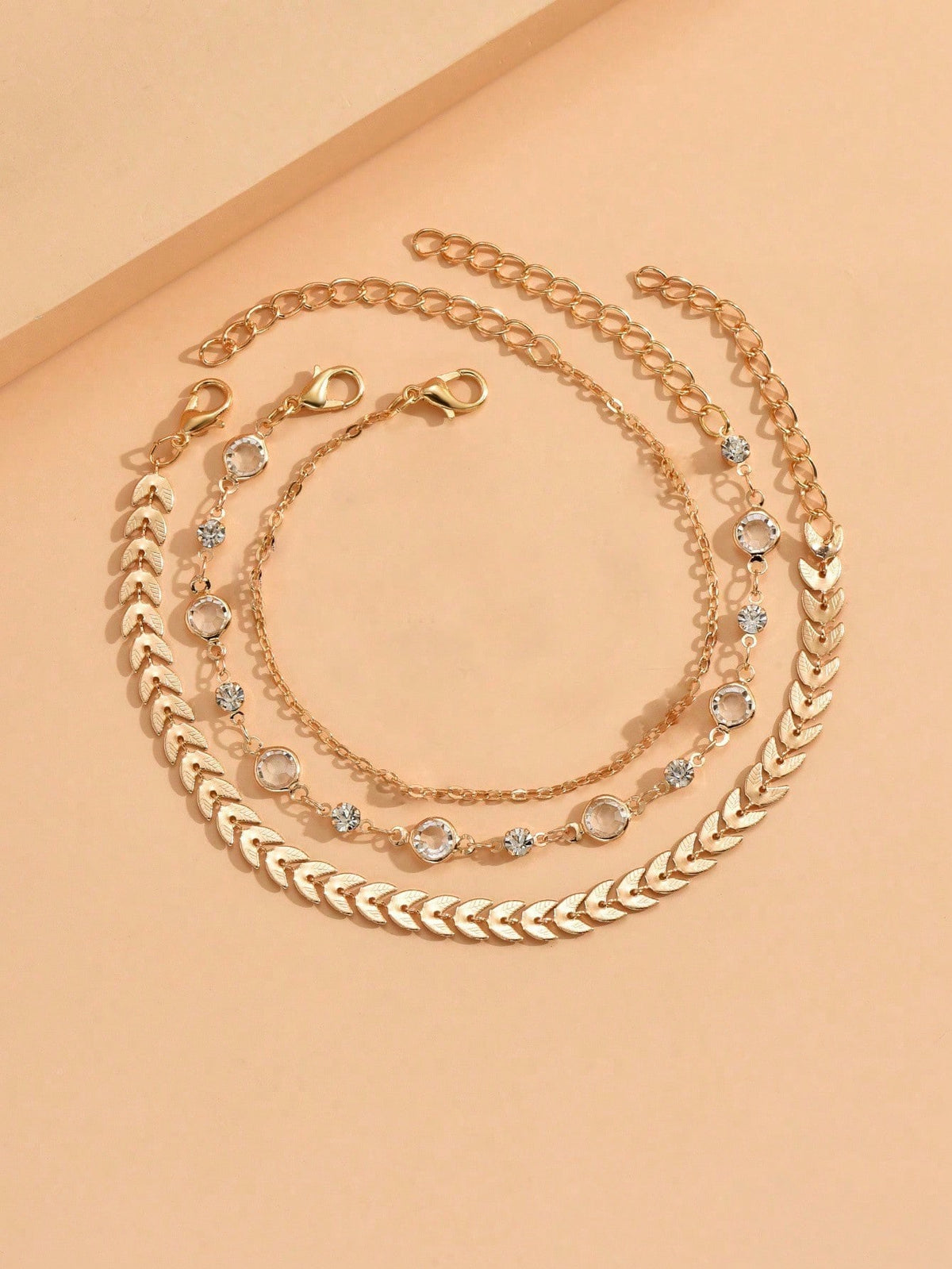 3pcs set Gold-tone Pendant Tassel Beaded Anklet