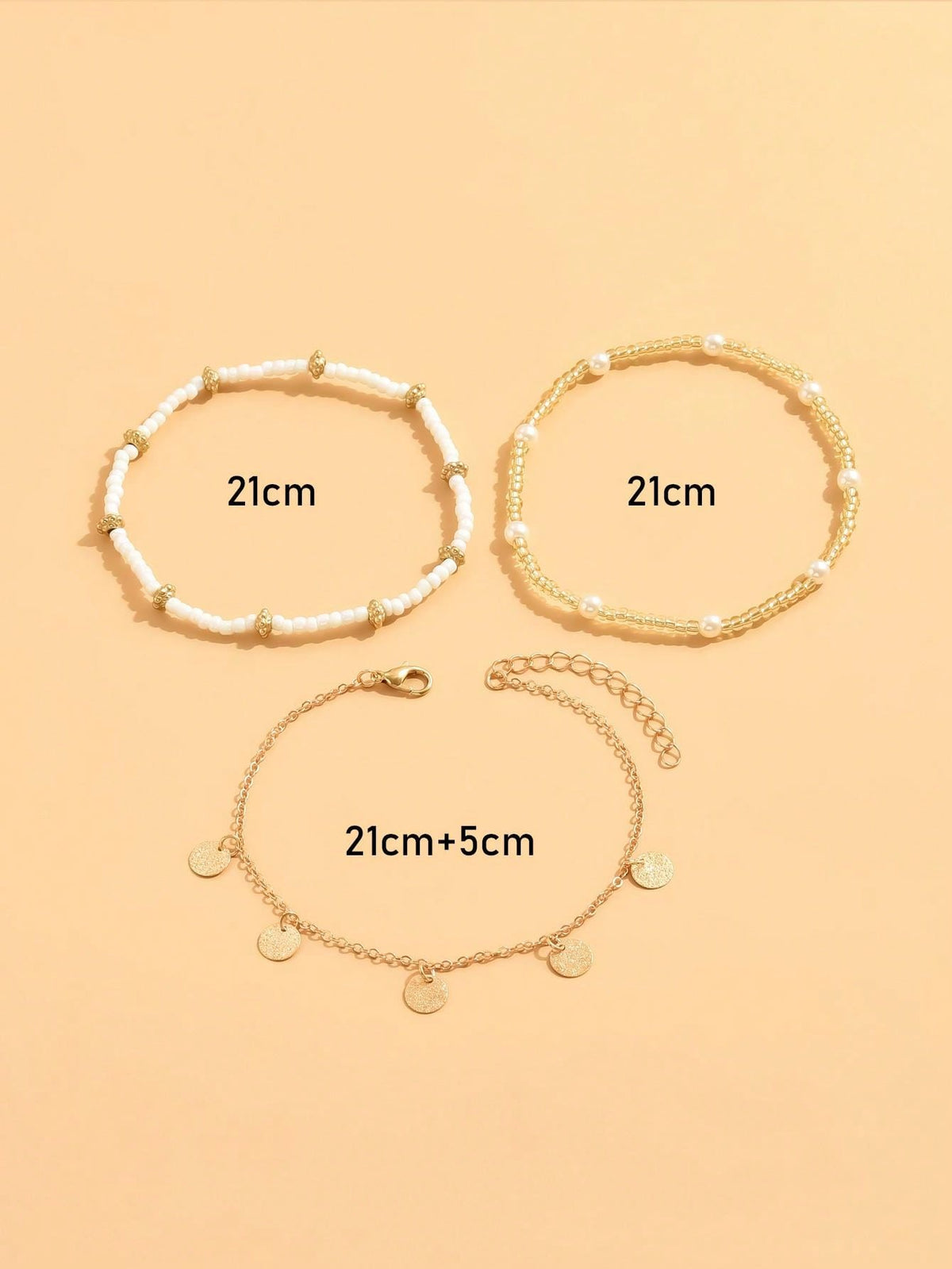 3pcs set Gold-tone Pendant Tassel Beaded Anklet