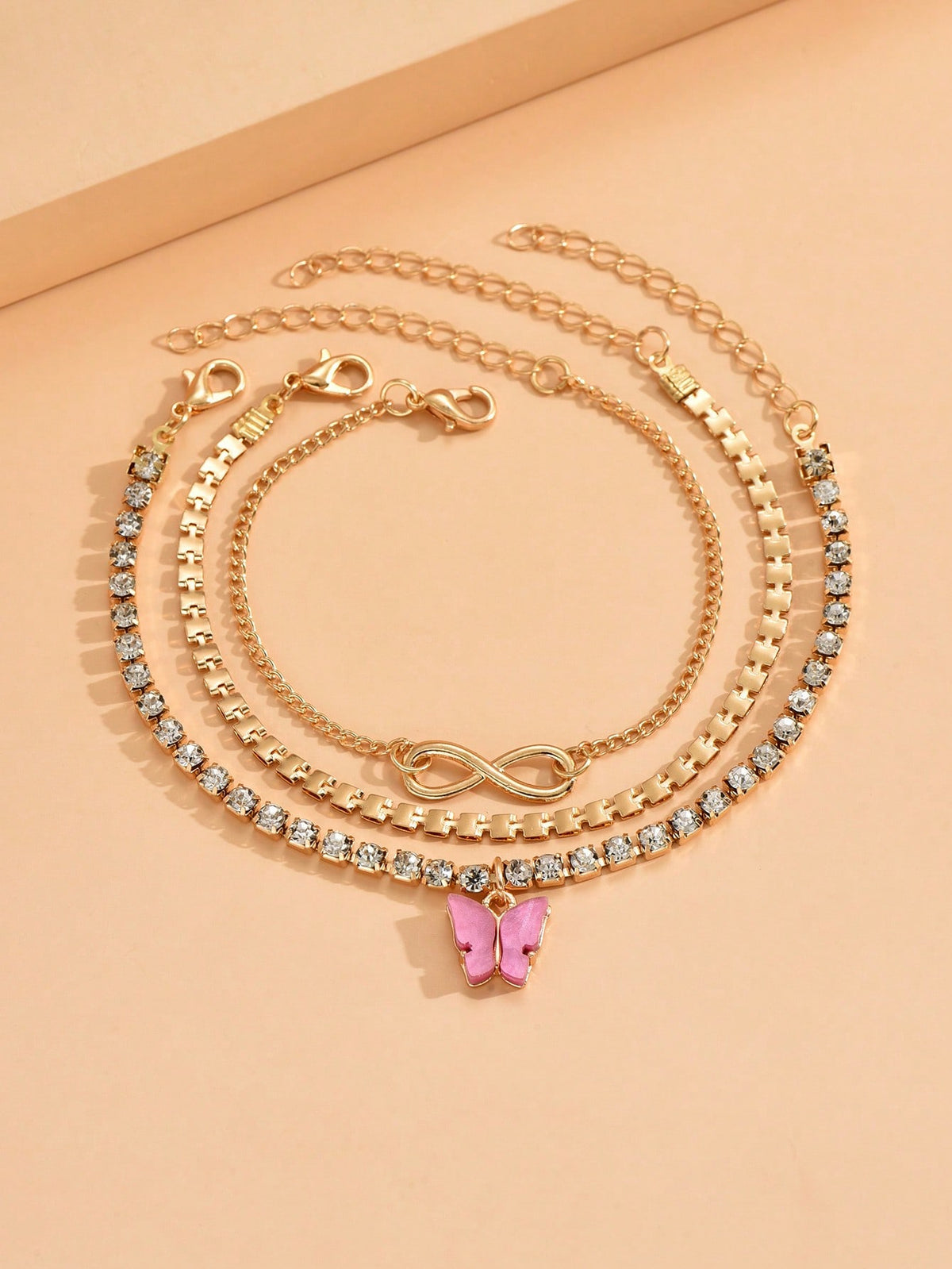 3pcs set Gold-tone Pendant Tassel Beaded Anklet