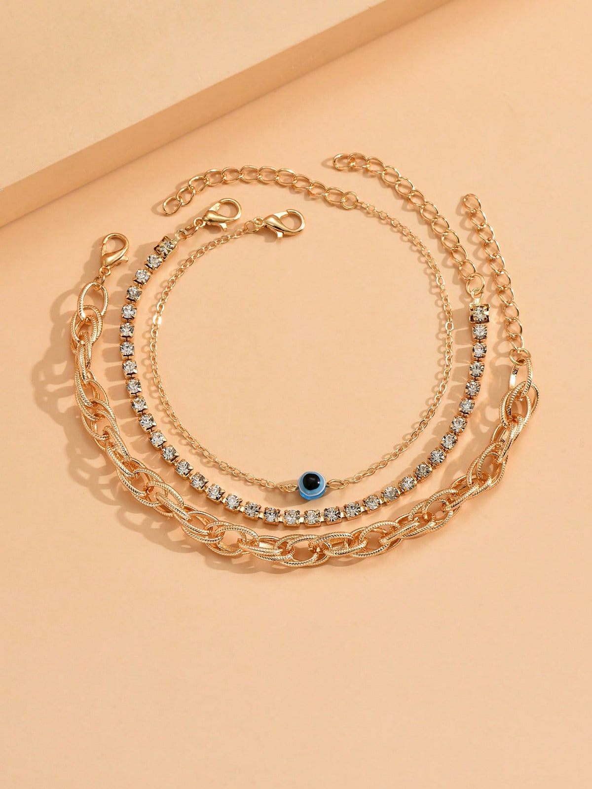 3pcs set Gold-tone Pendant Tassel Beaded Anklet