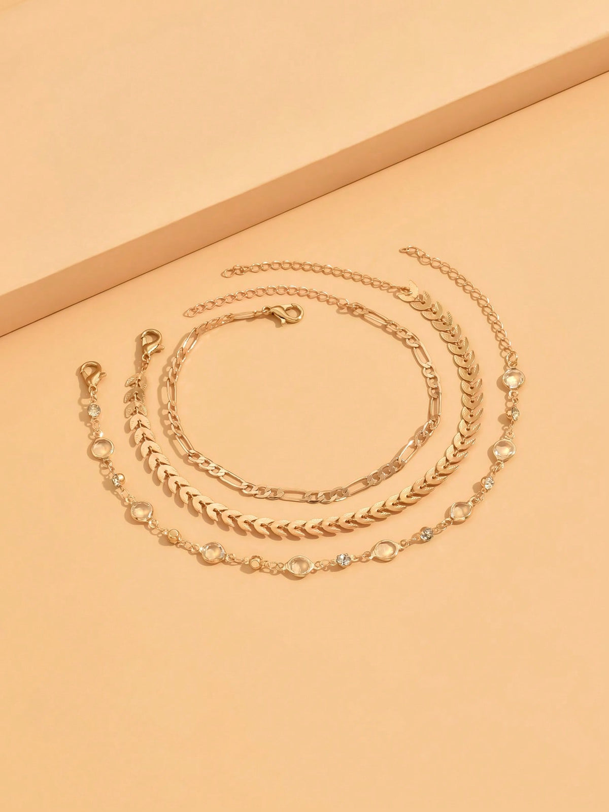 3pcs set Gold-tone Pendant Tassel Beaded Anklet