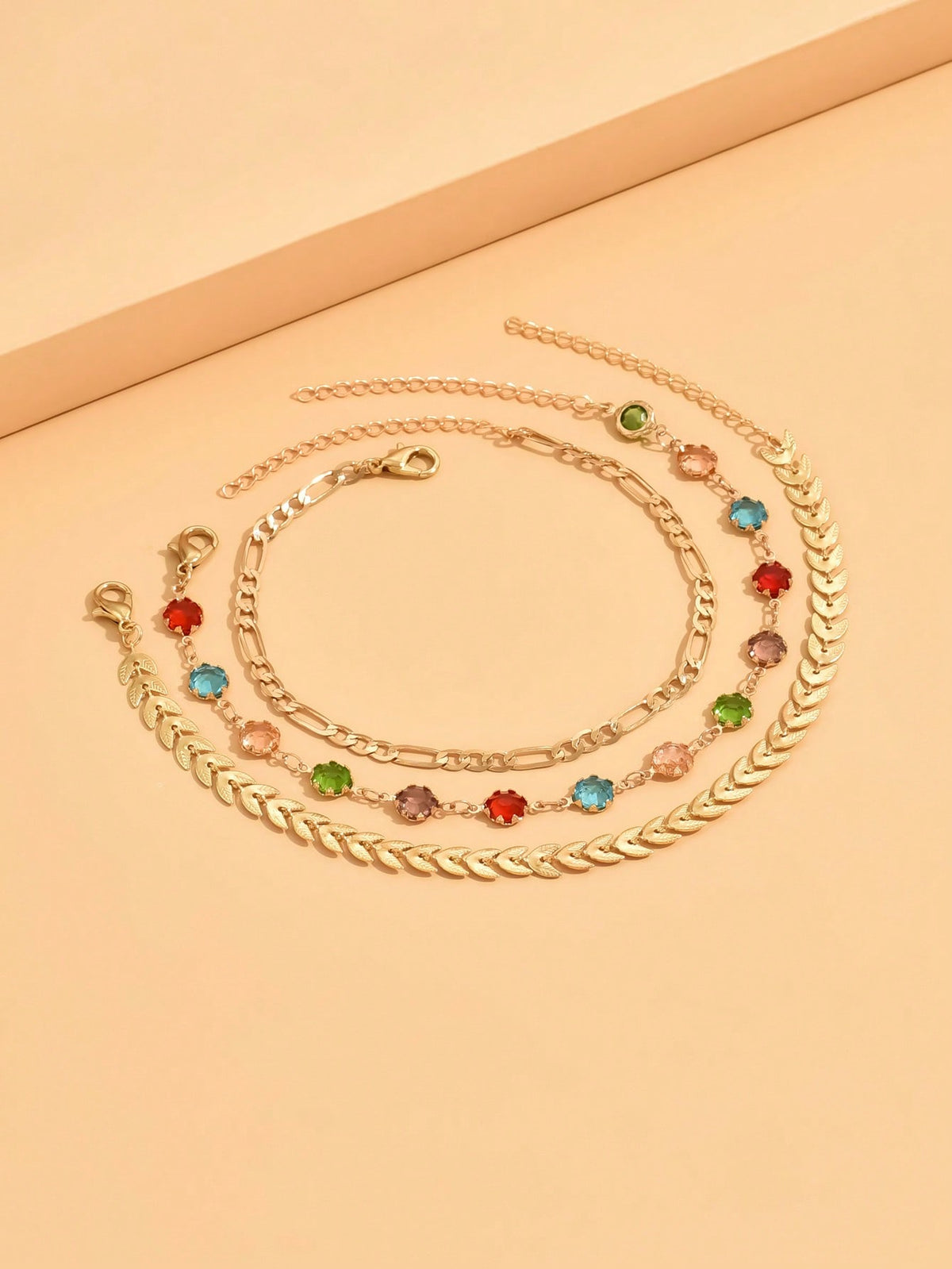 3pcs set Gold-tone Pendant Tassel Beaded Anklet