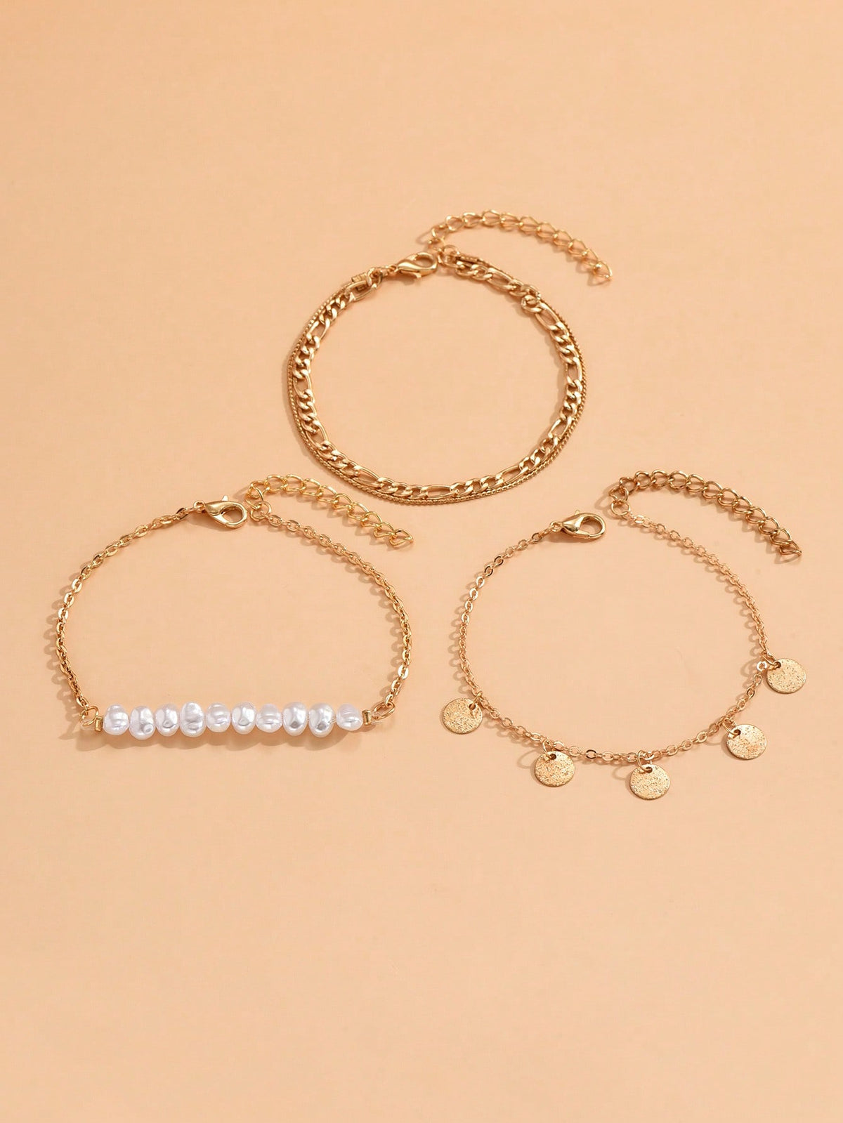 3pcs set Gold-tone Pendant Tassel Beaded Anklet