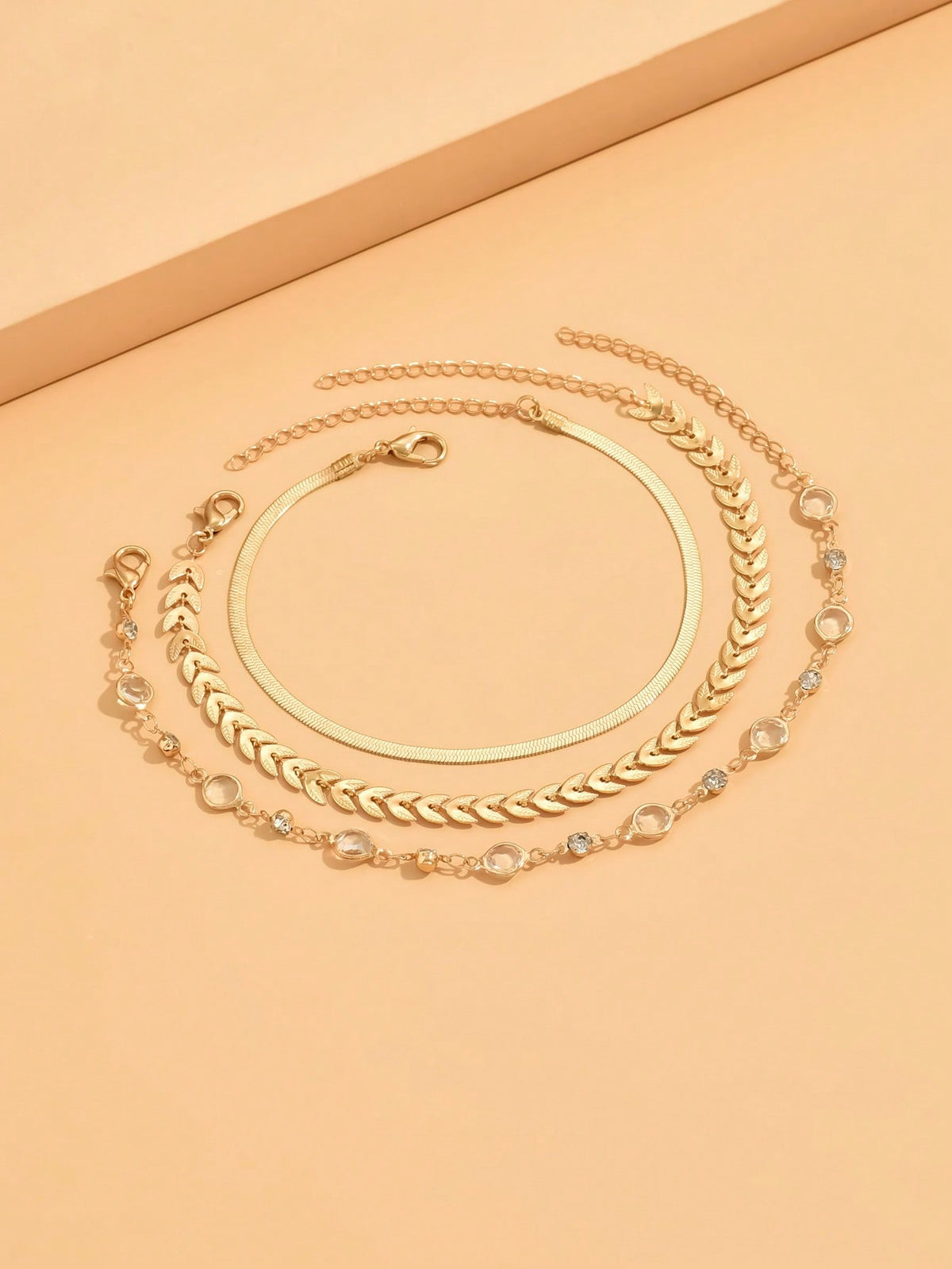 3pcs set Gold-tone Pendant Tassel Beaded Anklet