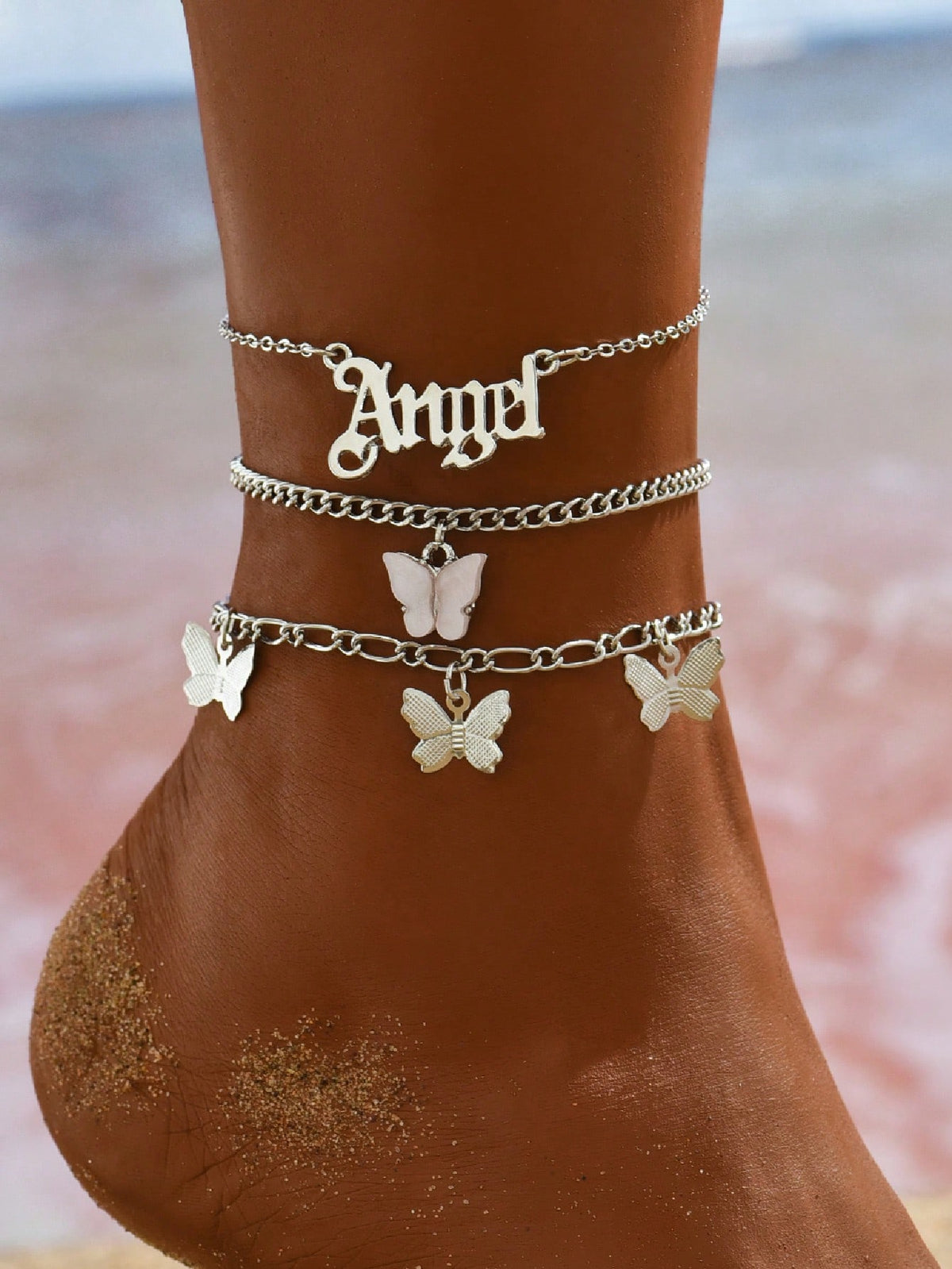 3pcs set Gold-tone Pendant Tassel Beaded Anklet