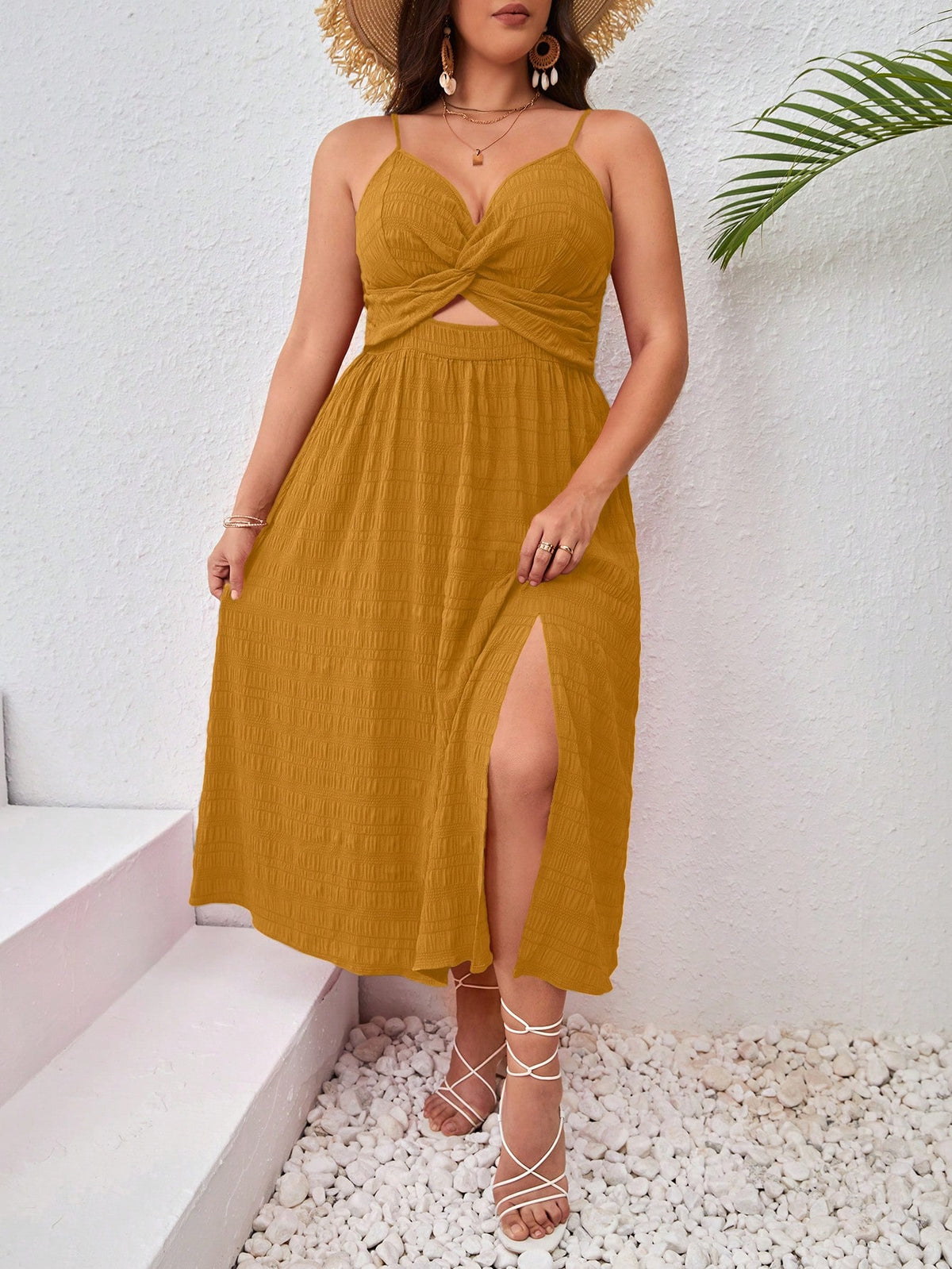 Plus Twist Front Cami Dress with Split Thigh