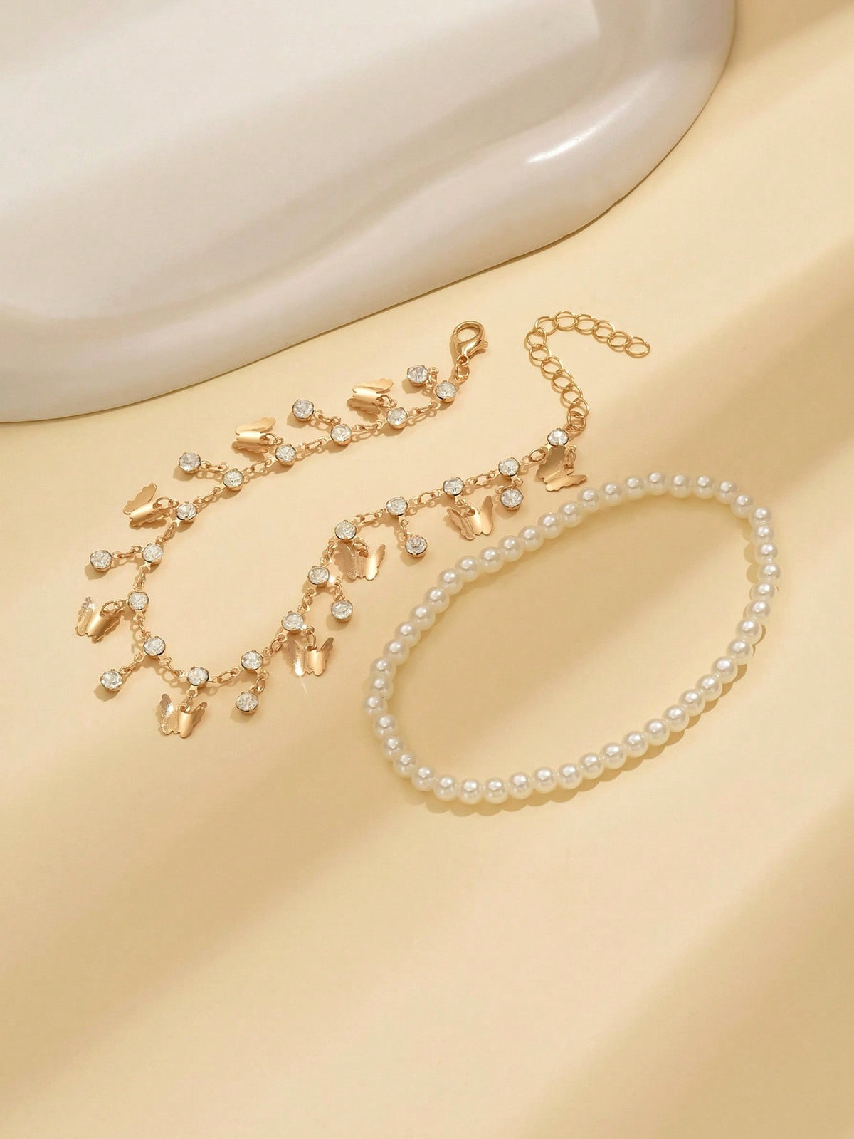3pcs set Gold-tone Pendant Tassel Beaded Anklet