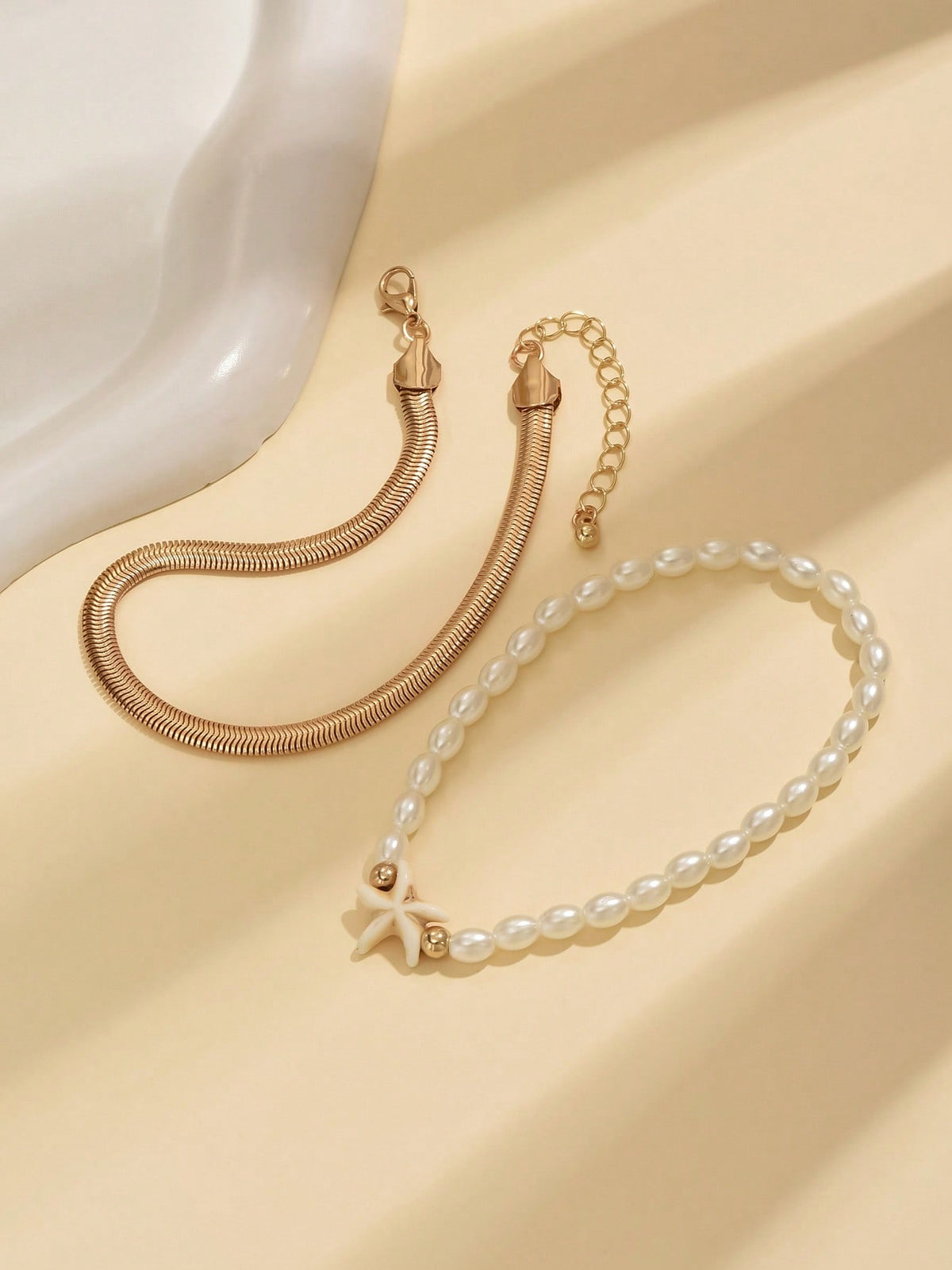 3pcs set Gold-tone Pendant Tassel Beaded Anklet