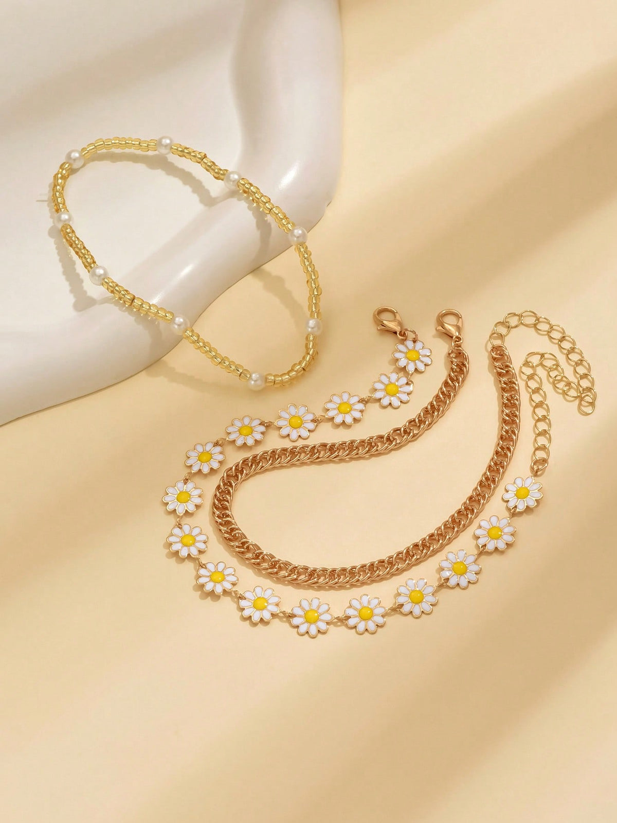 3pcs set Gold-tone Pendant Tassel Beaded Anklet
