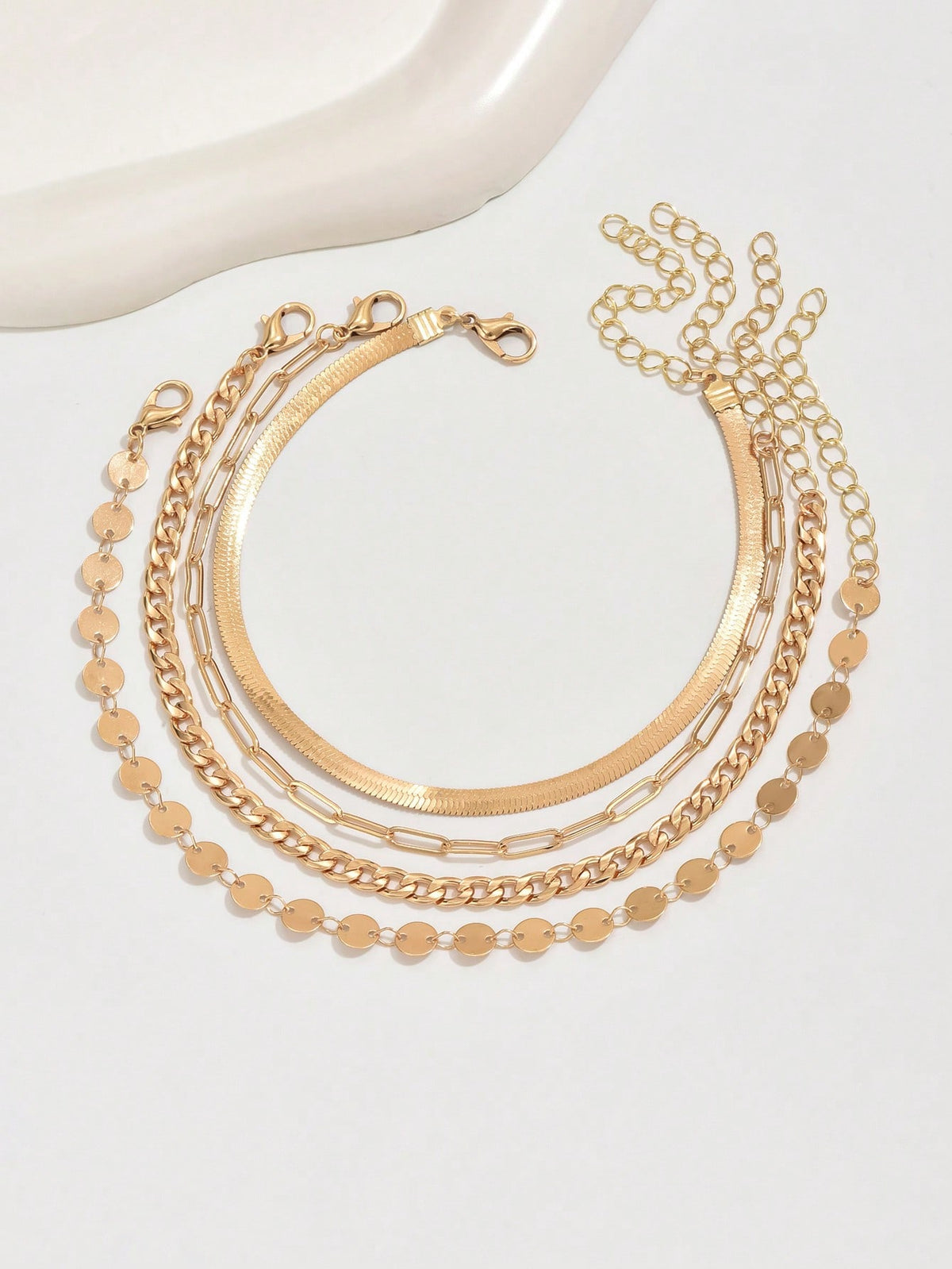 3pcs set Gold-tone Pendant Tassel Beaded Anklet