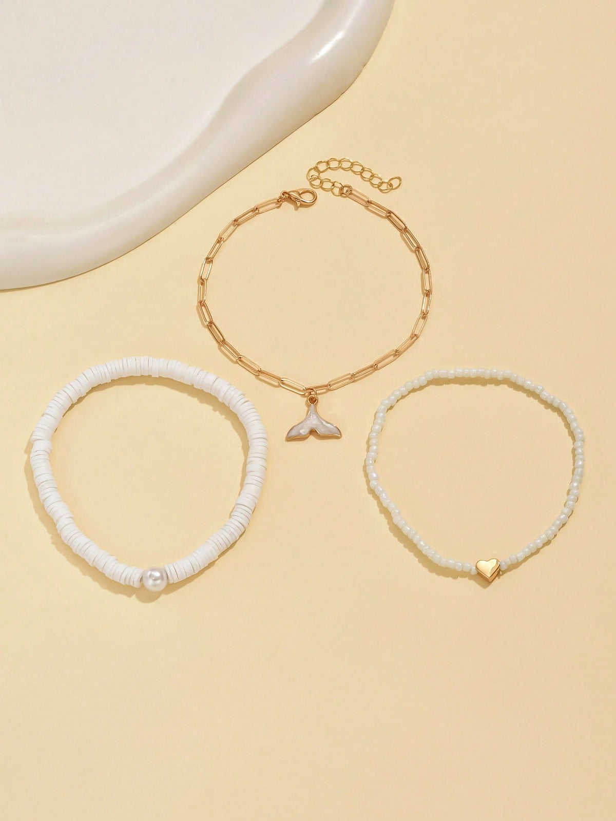 3pcs set Gold-tone Pendant Tassel Beaded Anklet