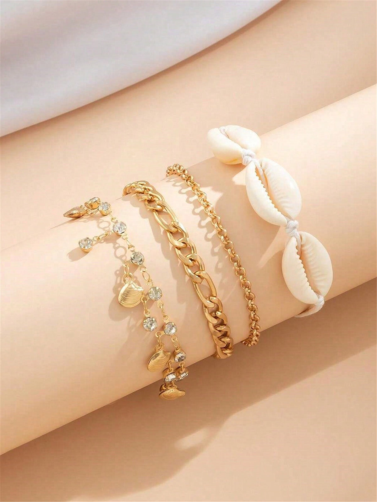 3pcs set Gold-tone Pendant Tassel Beaded Anklet