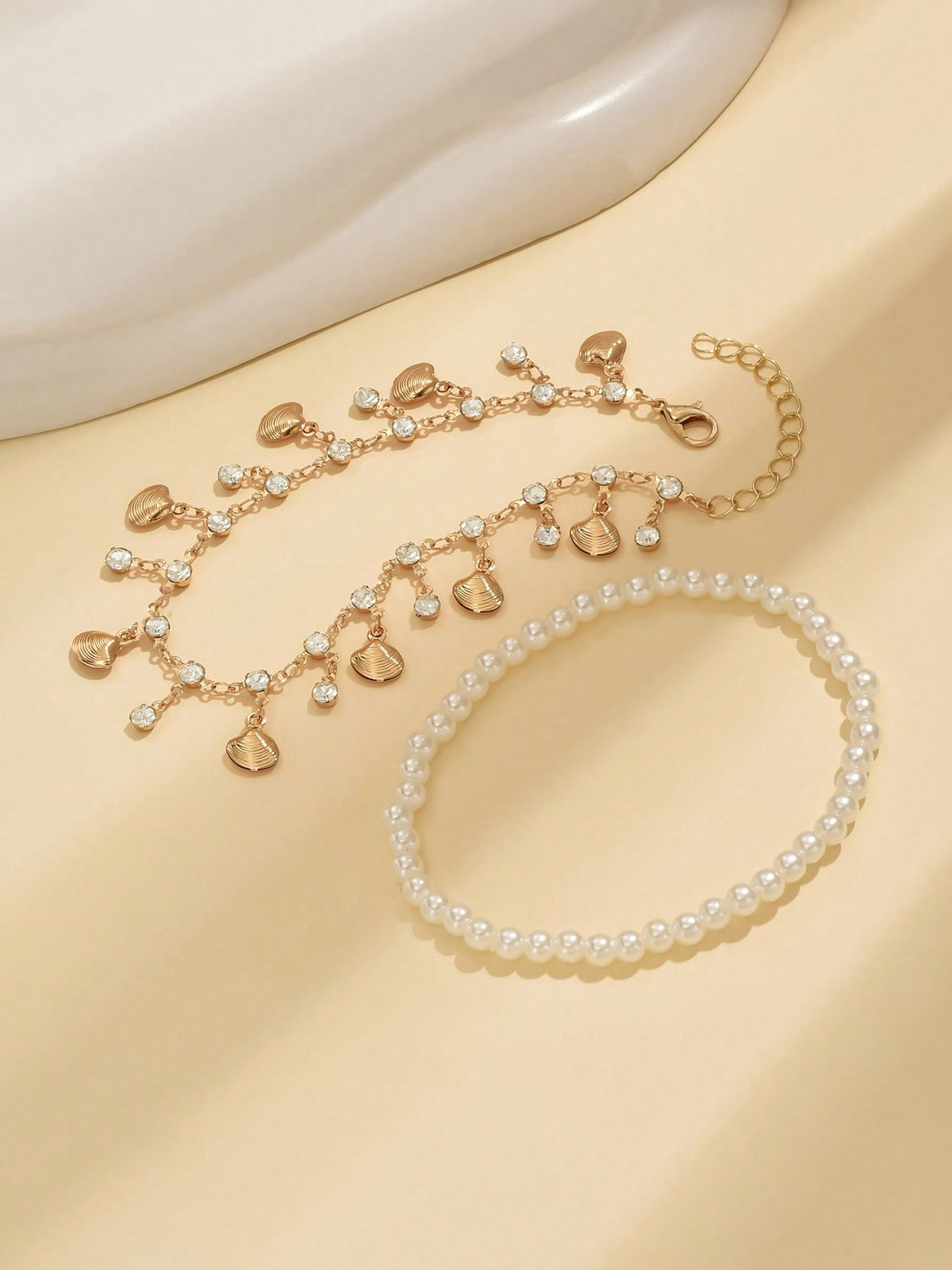3pcs set Gold-tone Pendant Tassel Beaded Anklet