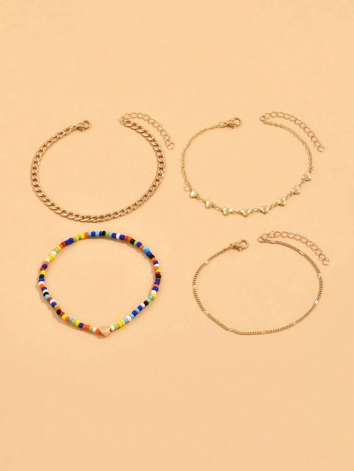 3pcs set Gold-tone Pendant Tassel Beaded Anklet