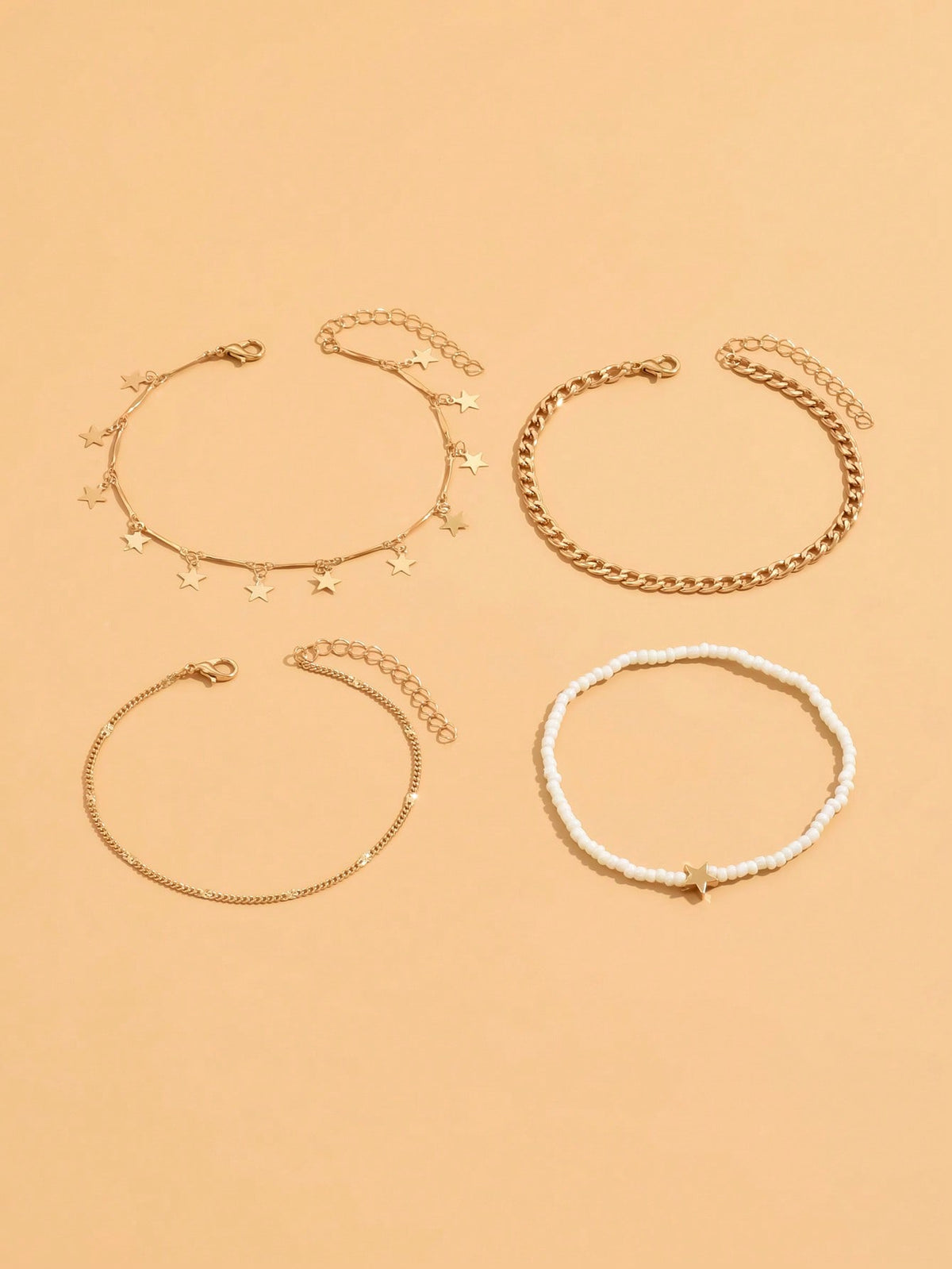 3pcs set Gold-tone Pendant Tassel Beaded Anklet