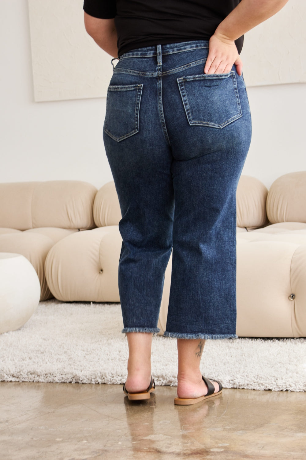 RFM Plus Size Tummy Control High Waist Raw Hem Jeans
