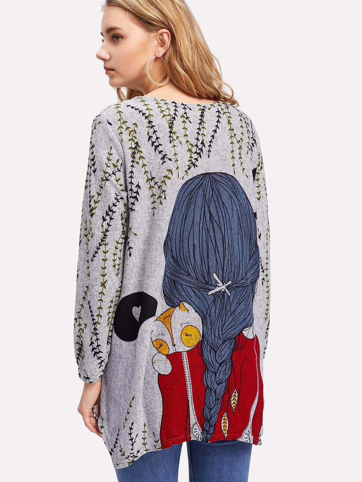 Random Cartoon Print Back Longline Tee -