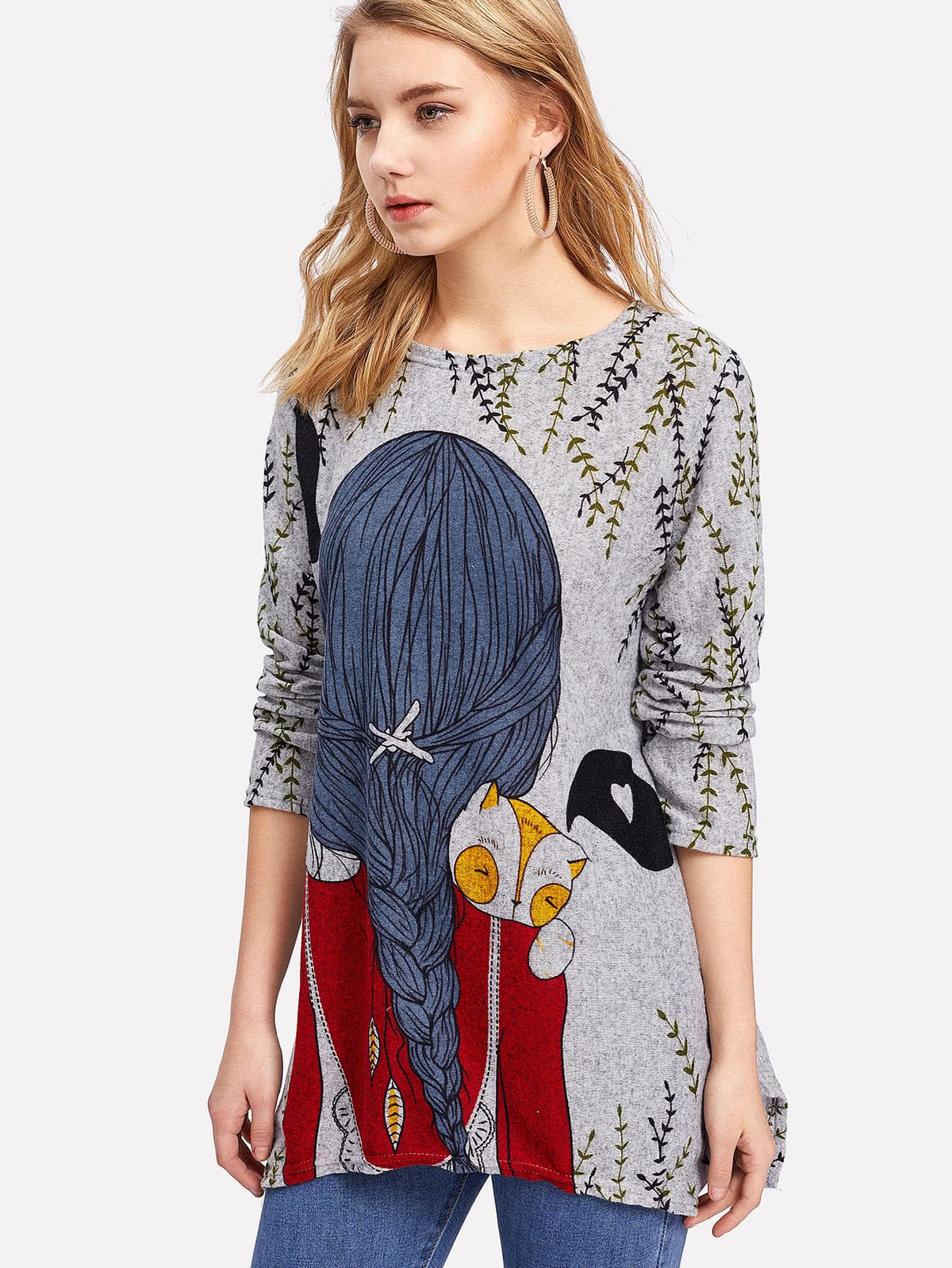 Random Cartoon Print Back Longline Tee -