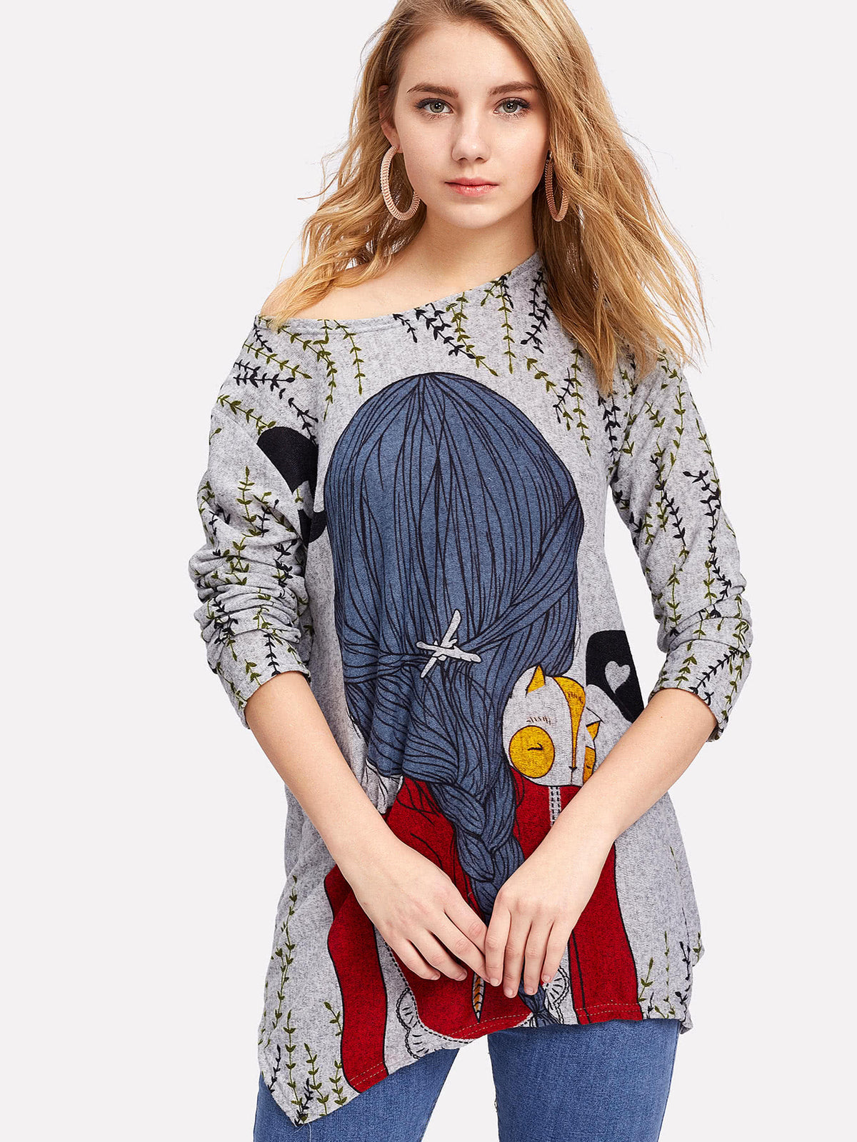 Random Cartoon Print Back Longline Tee -