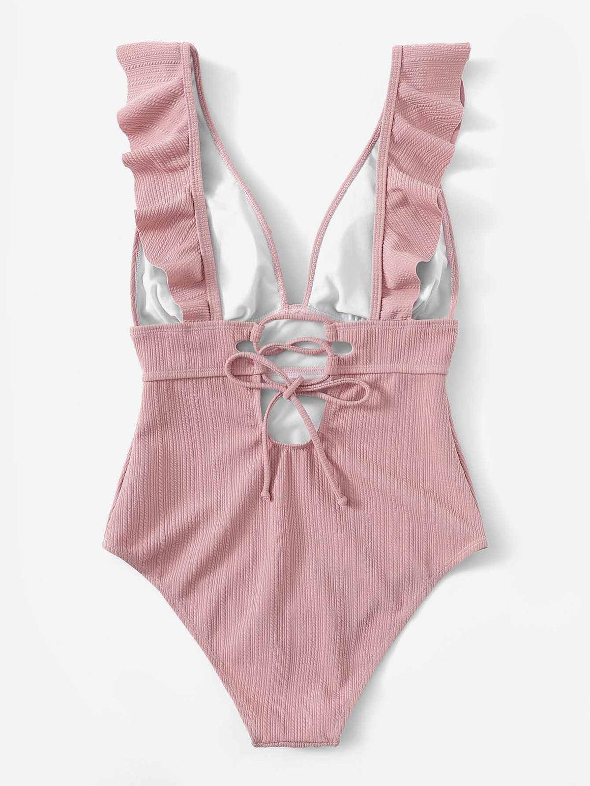Ruffle Trim Textured One Piece Swimsuit -
