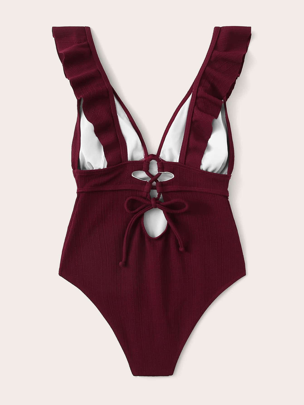Ruffle Trim Textured One Piece Swimsuit -