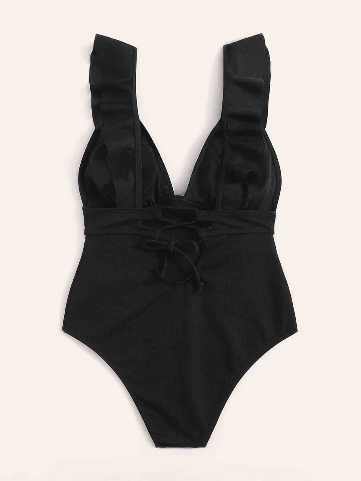 Ruffle Trim Textured One Piece Swimsuit -