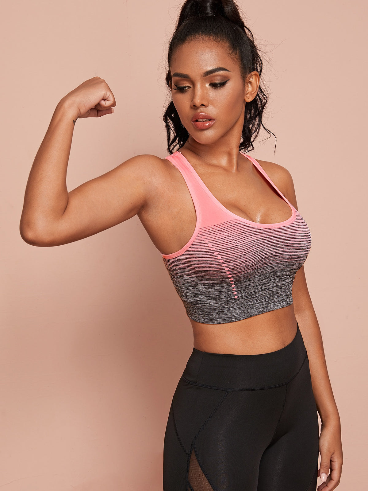 Pink and Black Two Tone Racerback Sports Bra -