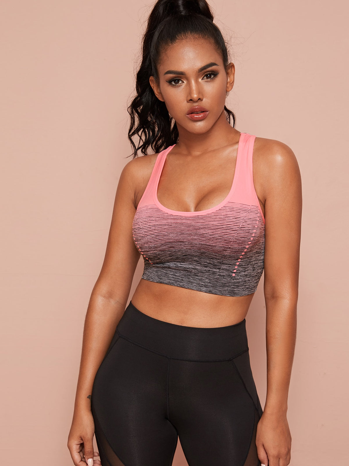 Pink and Black Two Tone Racerback Sports Bra - Multicolor-3 / L