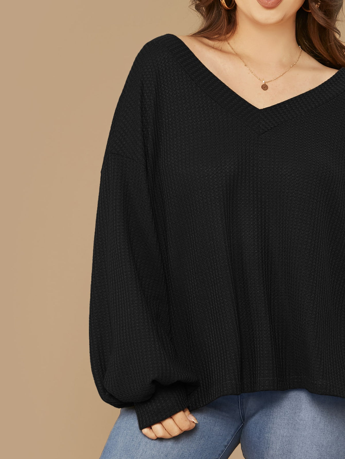 Plus Size Waffle Knit Top -