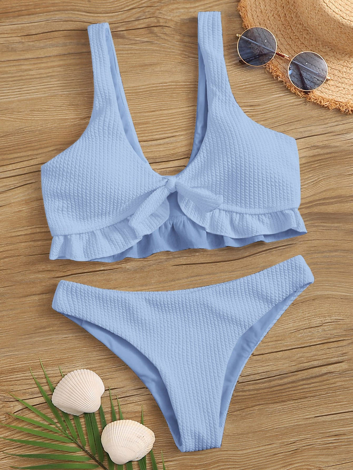 White Textured Bikini Set - Blue / XL