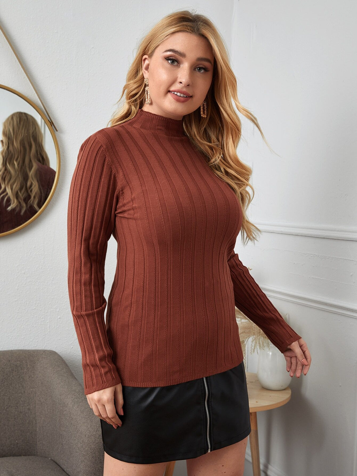 Plus Slim Sweater with Mock Neck
