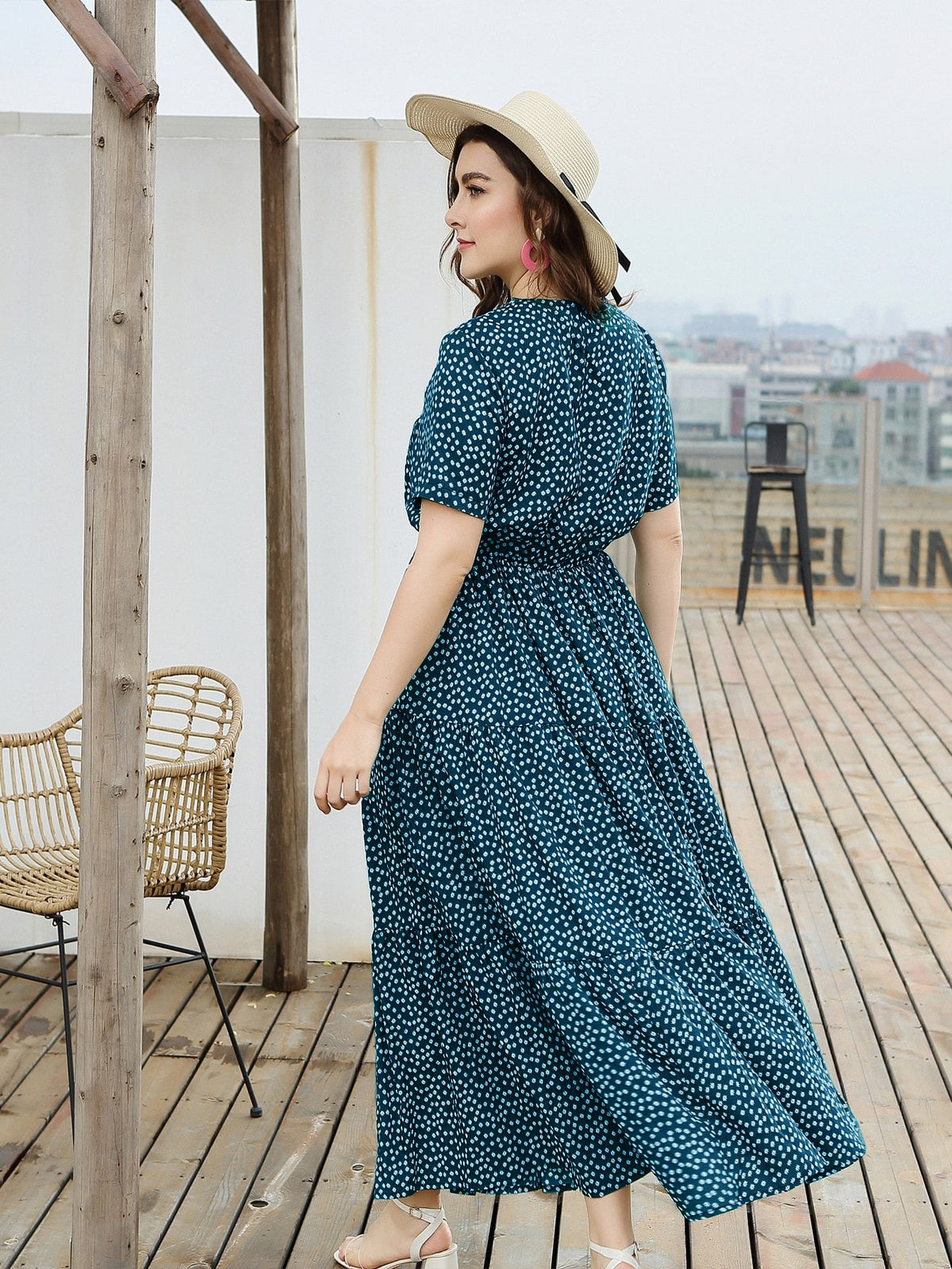 Plus Floral Swing Maxi Dress with Ruffle Hem -