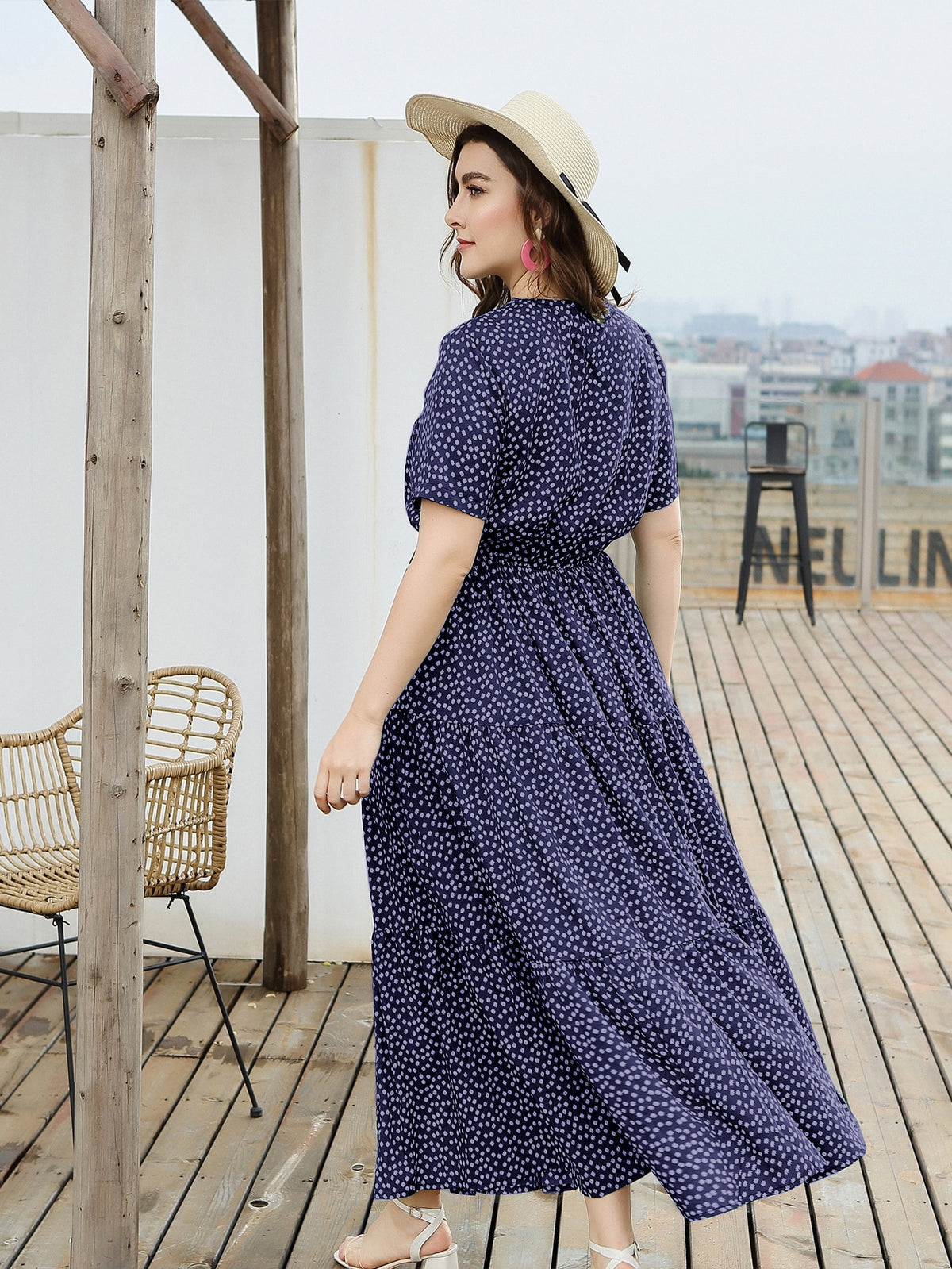 Plus Floral Swing Maxi Dress with Ruffle Hem -