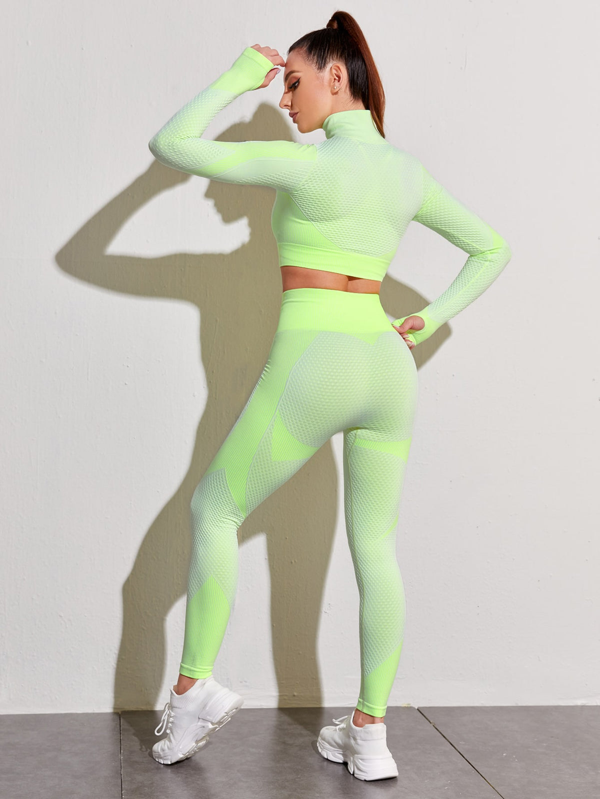 Zip Up Textured Crop Jacket & Leggings Sports Set -