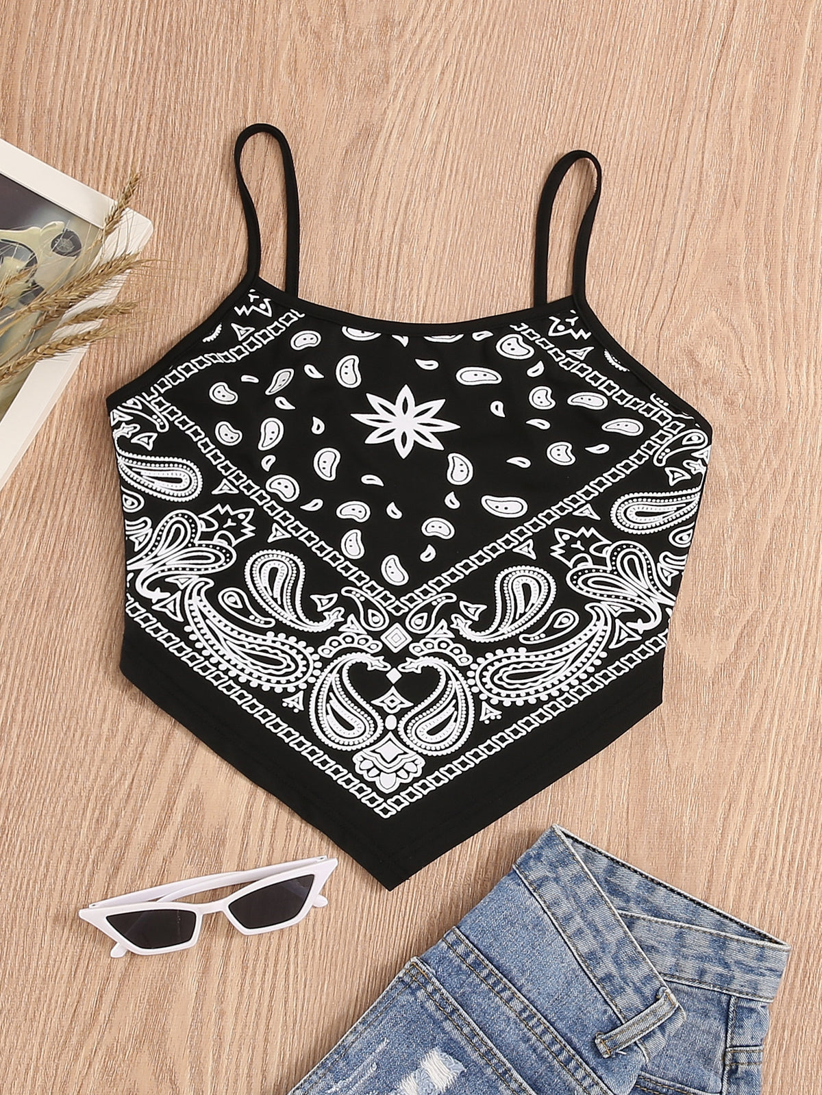 Paisley Cami with Hanky Hem - Black / XL