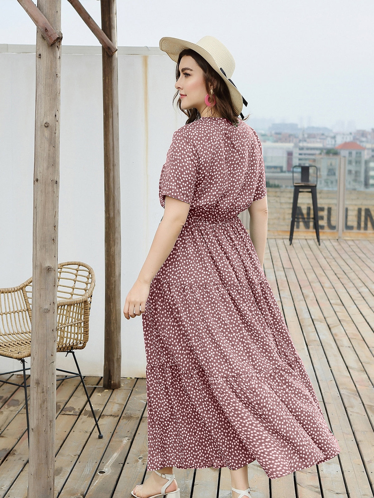 Plus Floral Swing Maxi Dress with Ruffle Hem -